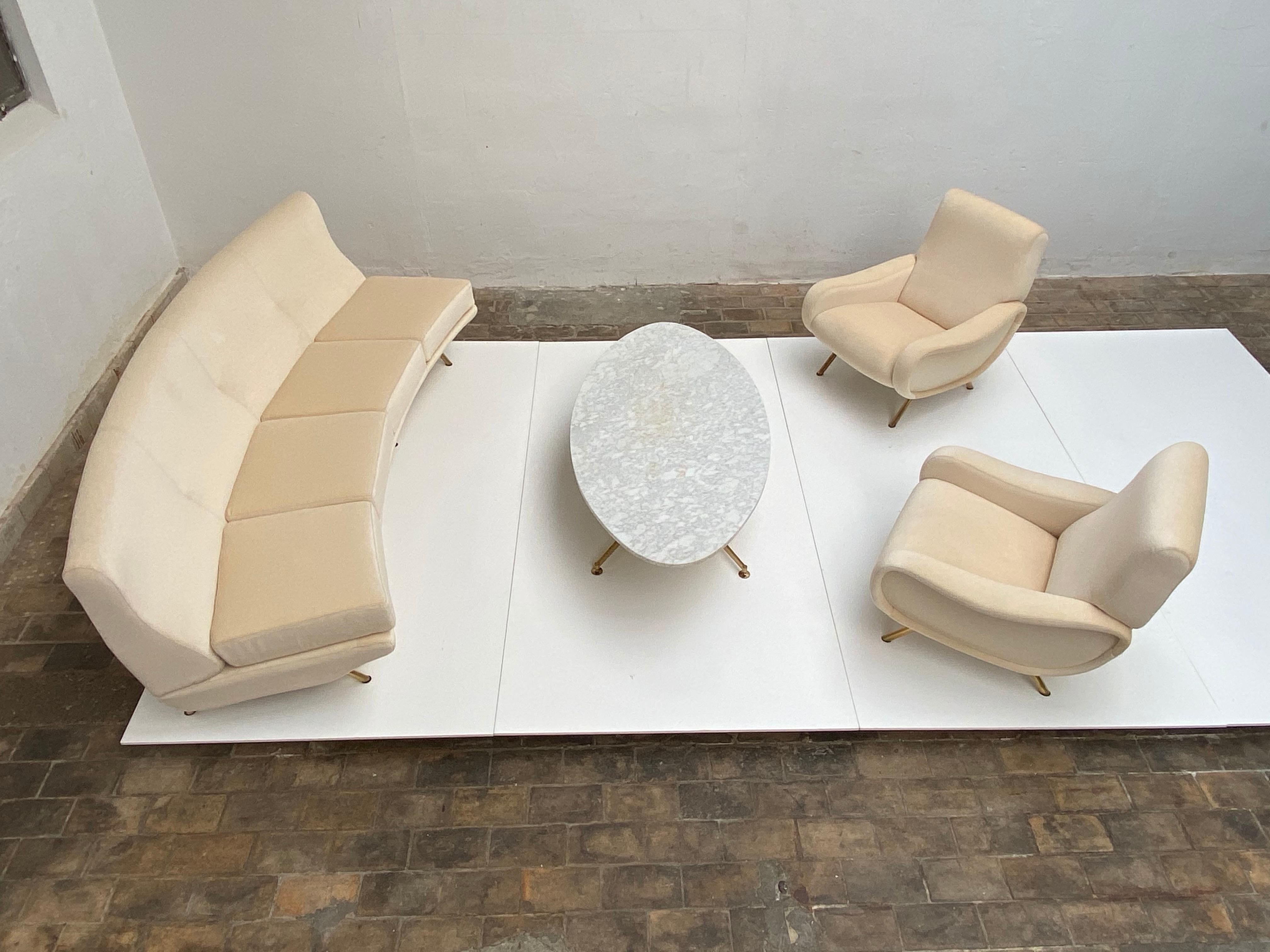 Première édition Michel Kin Elliptical Marbre Table basse, base en laiton Arflex, 1960 10