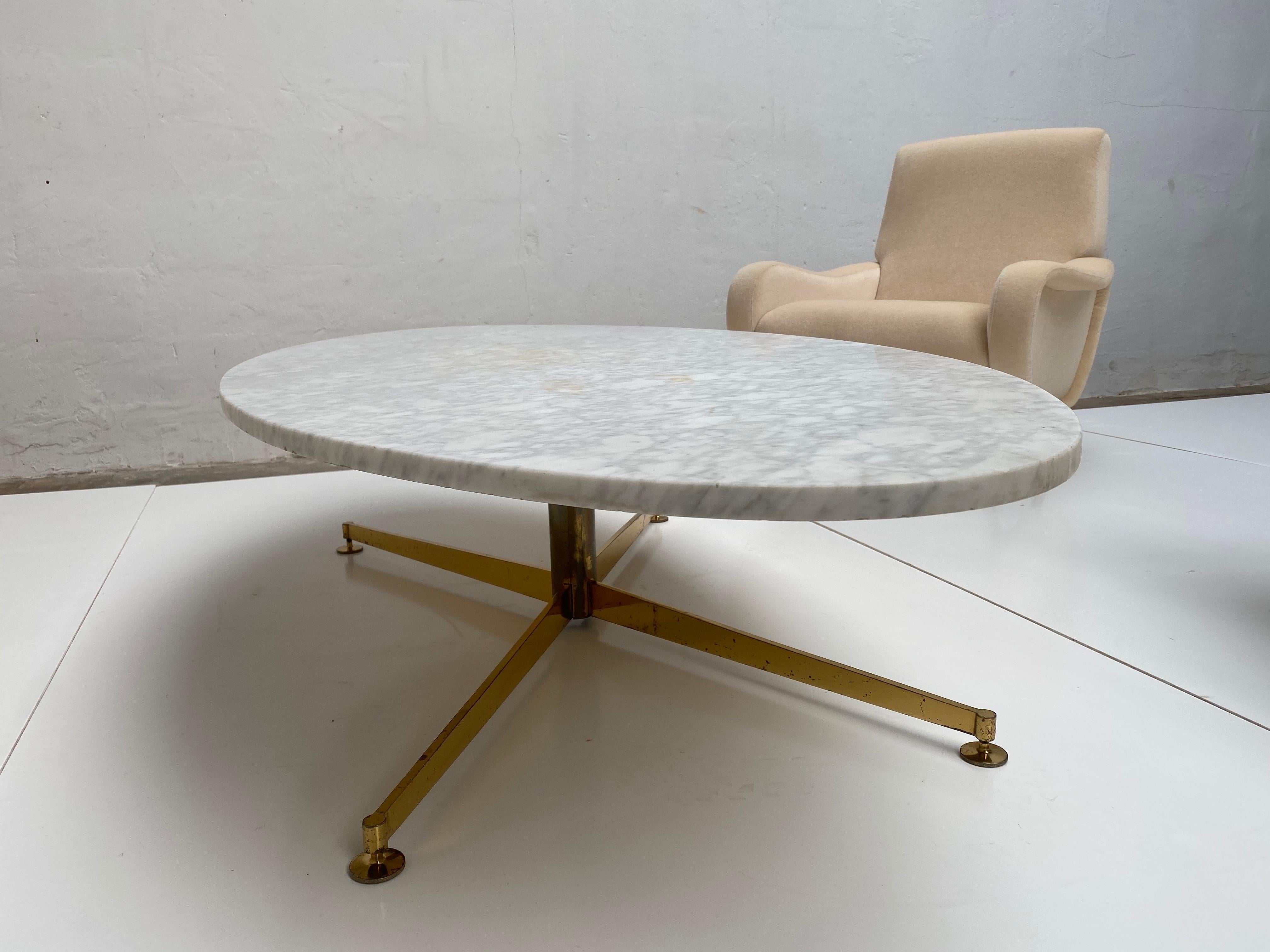 First Edition Michel Kin Elliptical Marble Coffee Table, Brass Base Arflex, 1960 11