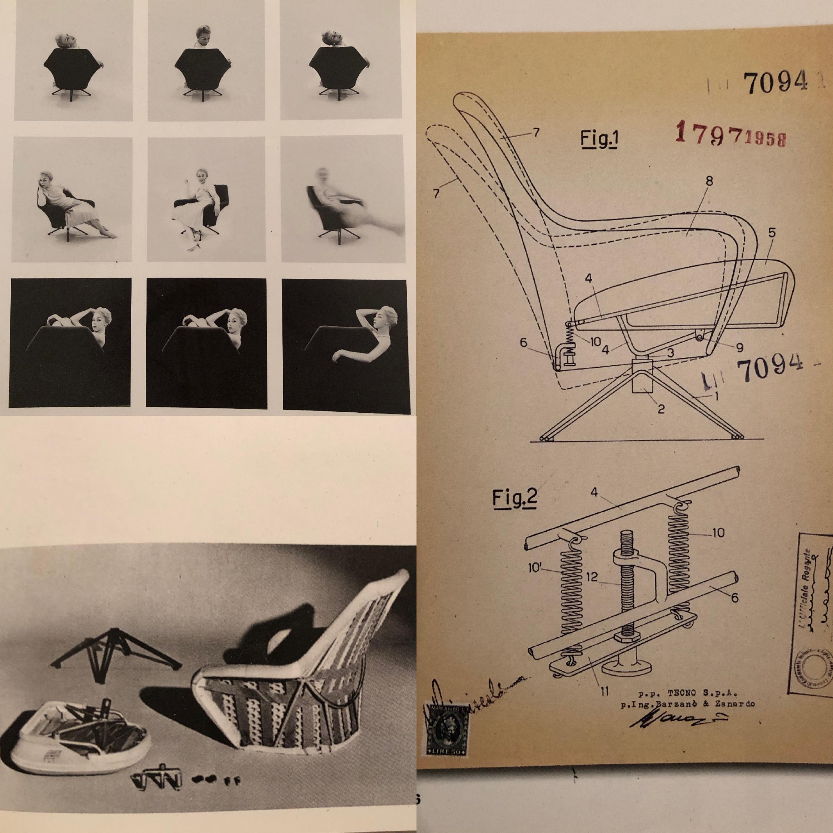 italien Ensemble de salon P32 de Borsani, forme triangulaire précoce et base en fil de fer, 1956 en vente