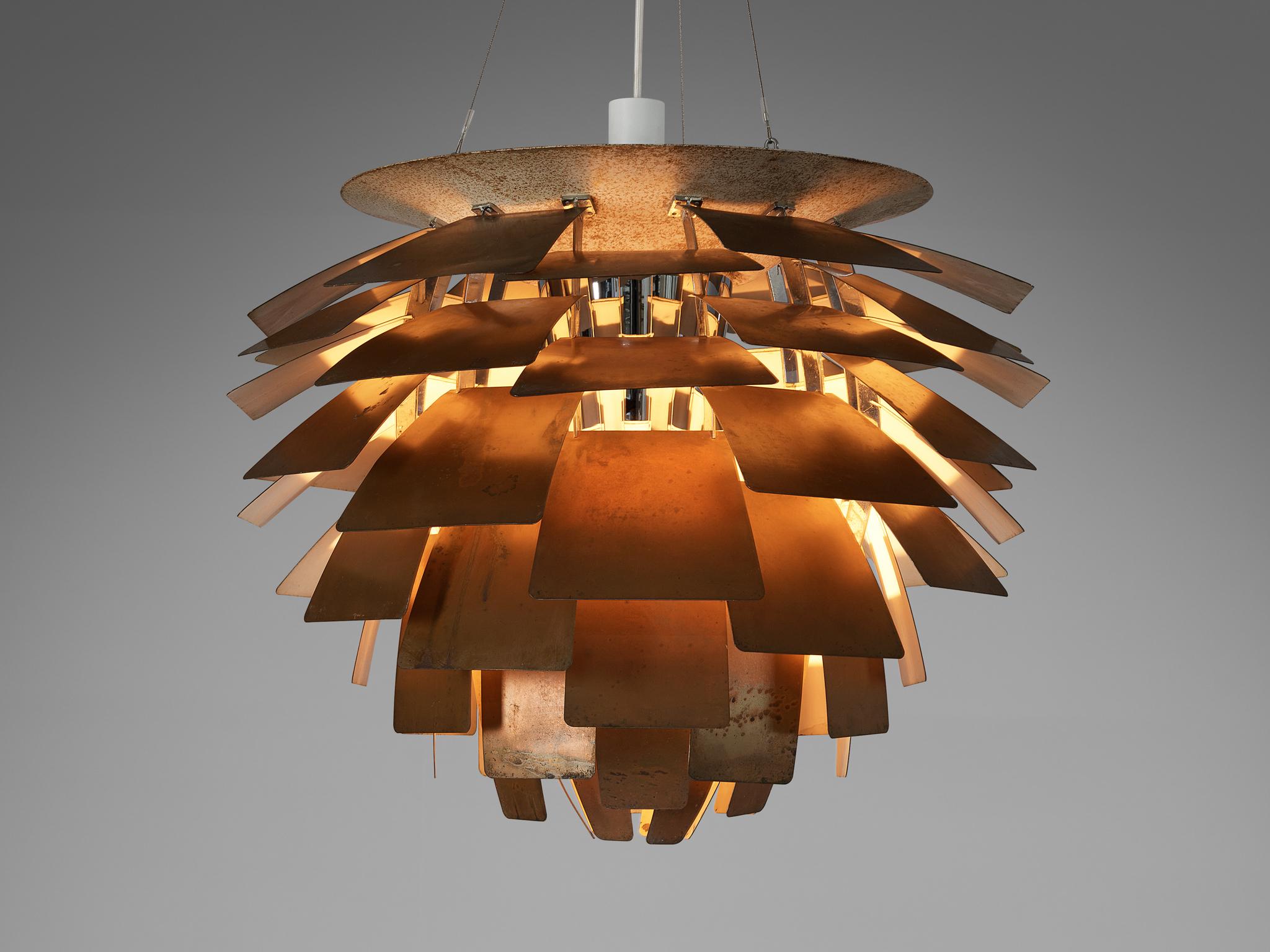 Danish First Edition Poul Henningsen 'Artichoke' Chandelier with Copper Shades For Sale