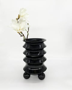 First Edition Toltec Pop Art Ceramic Vase in Black, in Stock