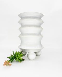 First Edition Toltec Pop Art Ceramic Vase in White, in Stock