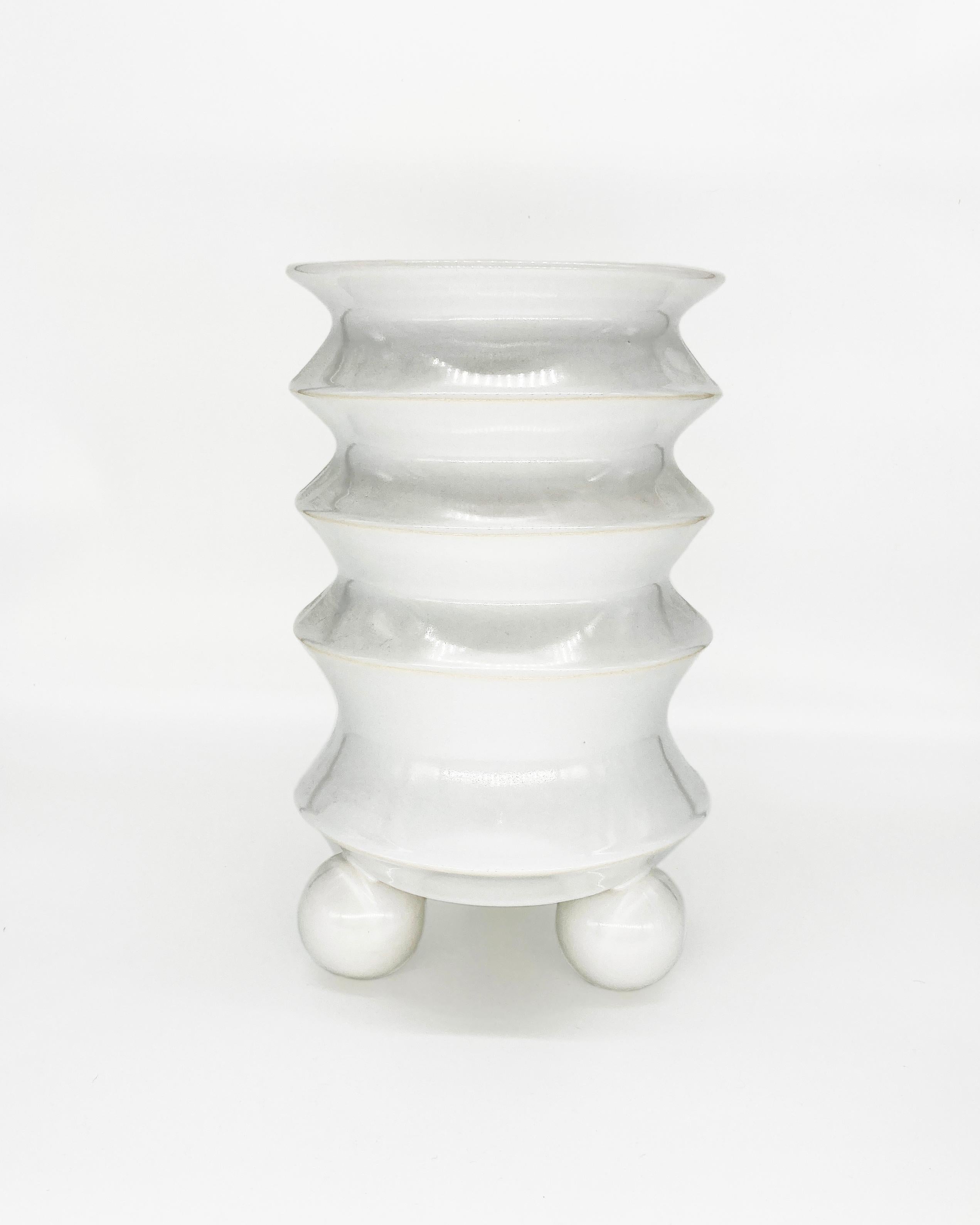 Post-Modern First Edition Toltec Pop Art Ceramic Vase in White, in Stock For Sale