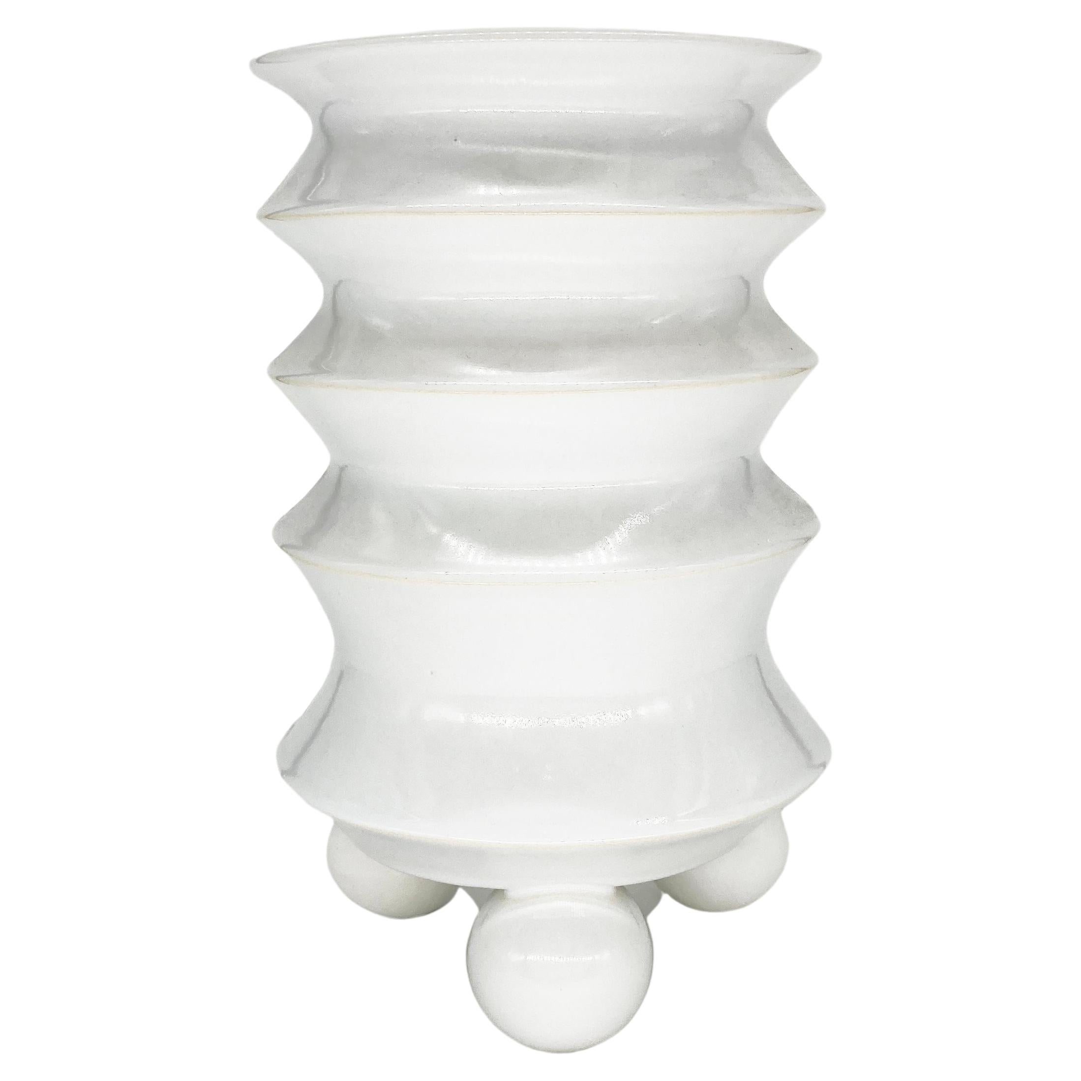 First Edition Toltec Pop Art Ceramic Vase in White, in Stock For Sale
