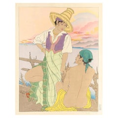 First Edition Woodblock Print Coucher de Soleil à Menado Celebes Paul Jacoulet