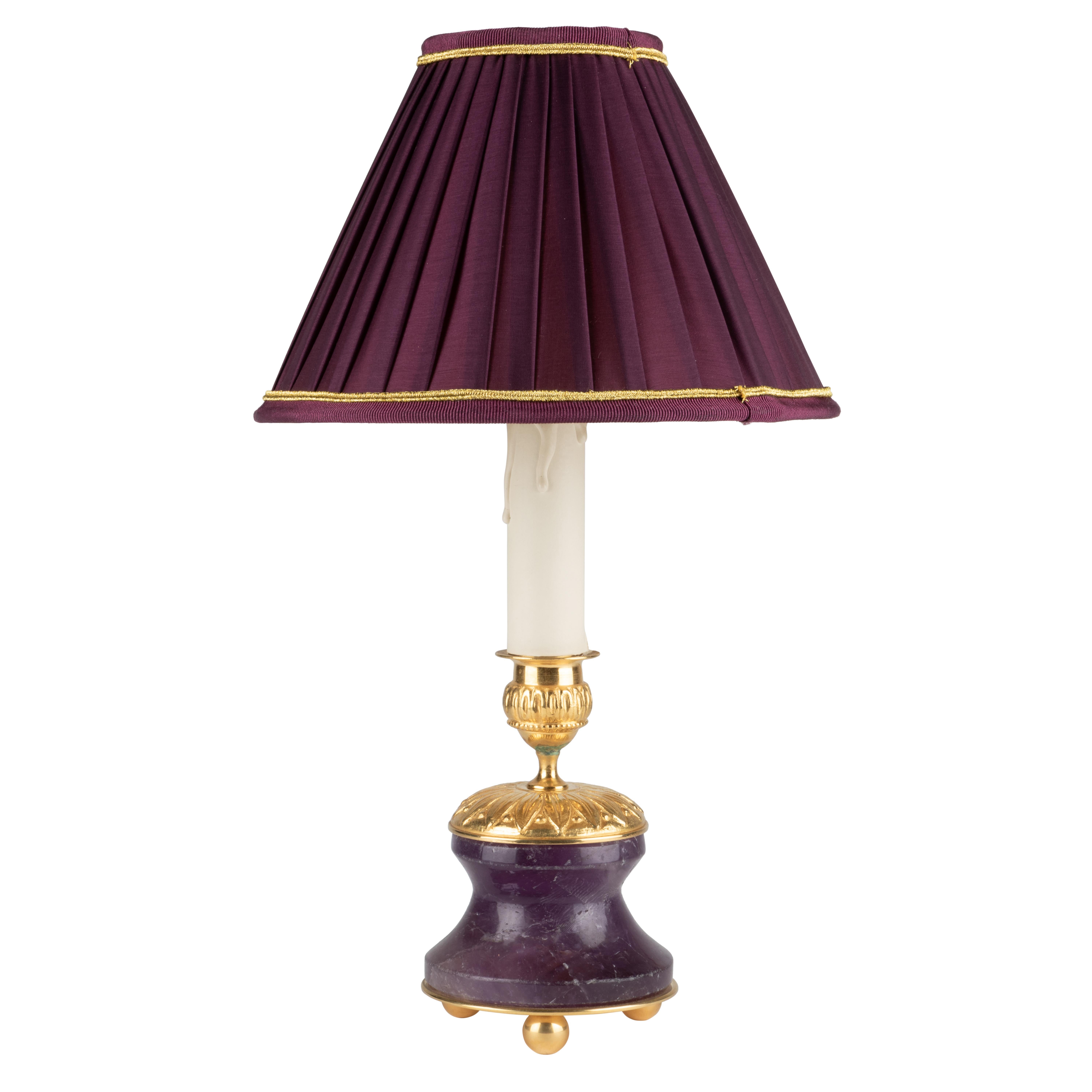 French First Empire Style Amethyst Pair of Lamps and Candlesticks by Alexandre Vossion For Sale