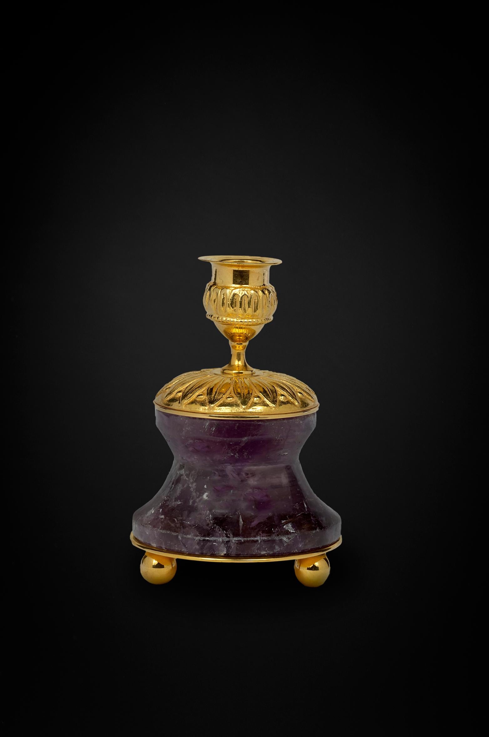 First Empire Style Amethyst Pair of Lamps and Candlesticks by Alexandre Vossion In New Condition For Sale In SAINT-OUEN, FR