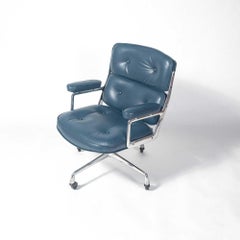 First Gen Eames Time Life Lobby Chair in Marin Blue Semi-Aniline Leather