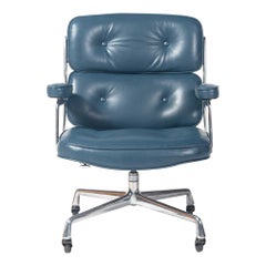 First Gen Eames Time Life Lobby Chair in Marin Blue Semi-Aniline Leather