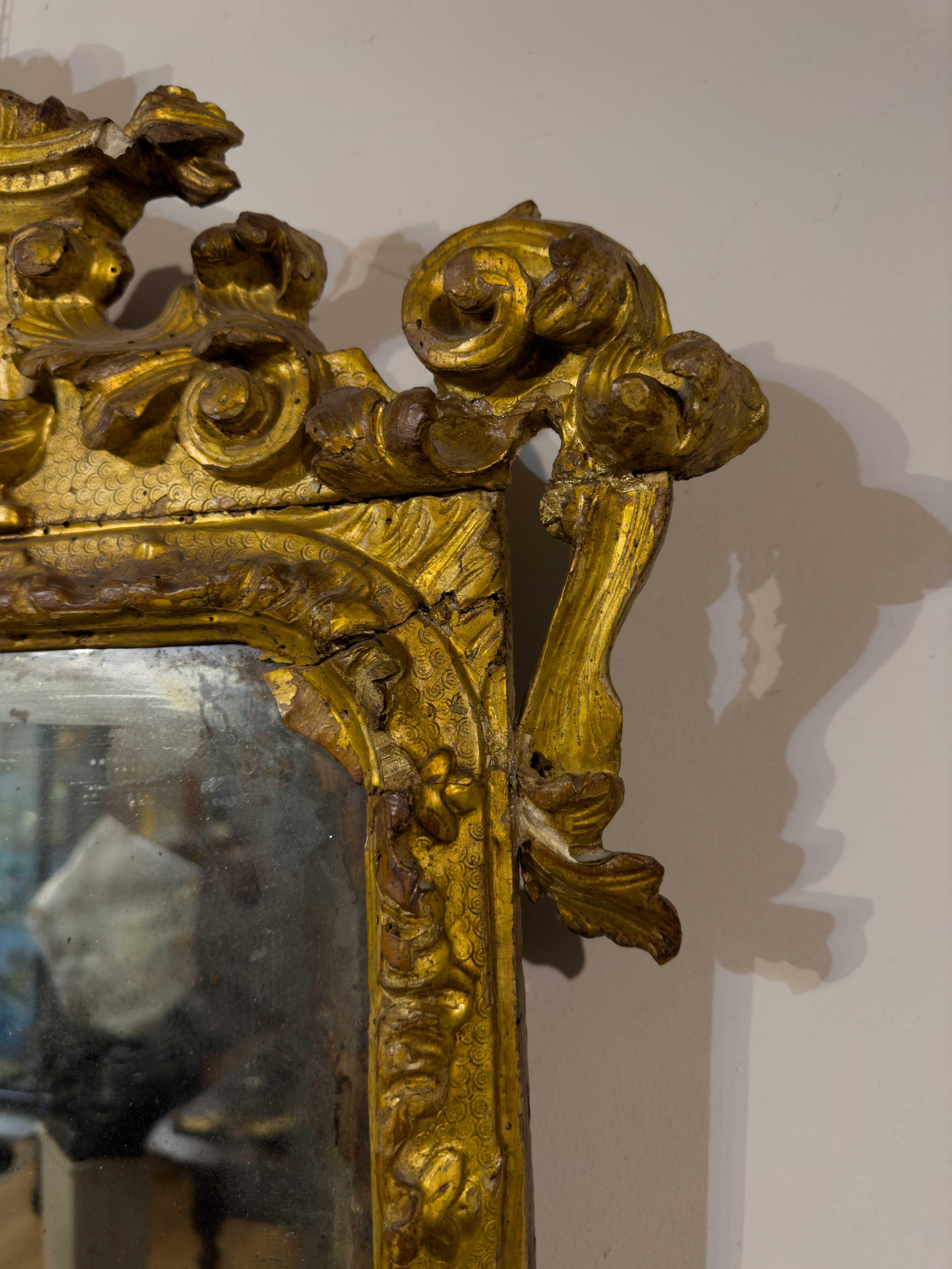 Mercury Glass FIRST HALF OF THE 18th CENTURY CARVED AND GILDED WOODEN MIRRORS For Sale