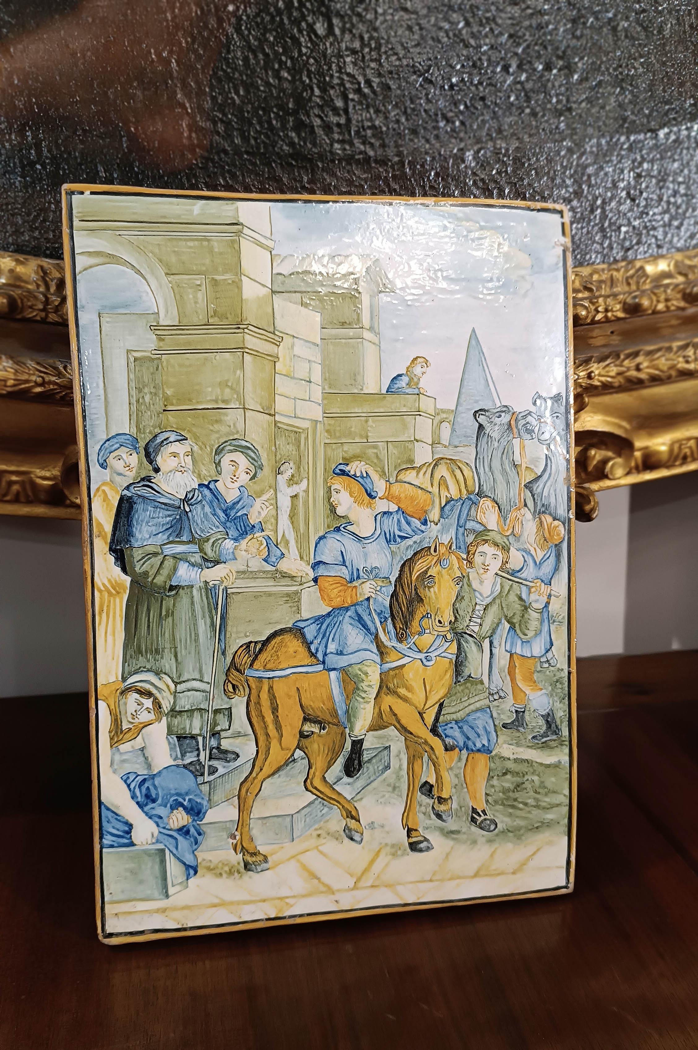 Fait main PREMIÈRE MOITIÉ DU 18e SIÈCLE PLAQUE DE MAJOLICA DE CHÂTEAUX VERTICAUX en vente