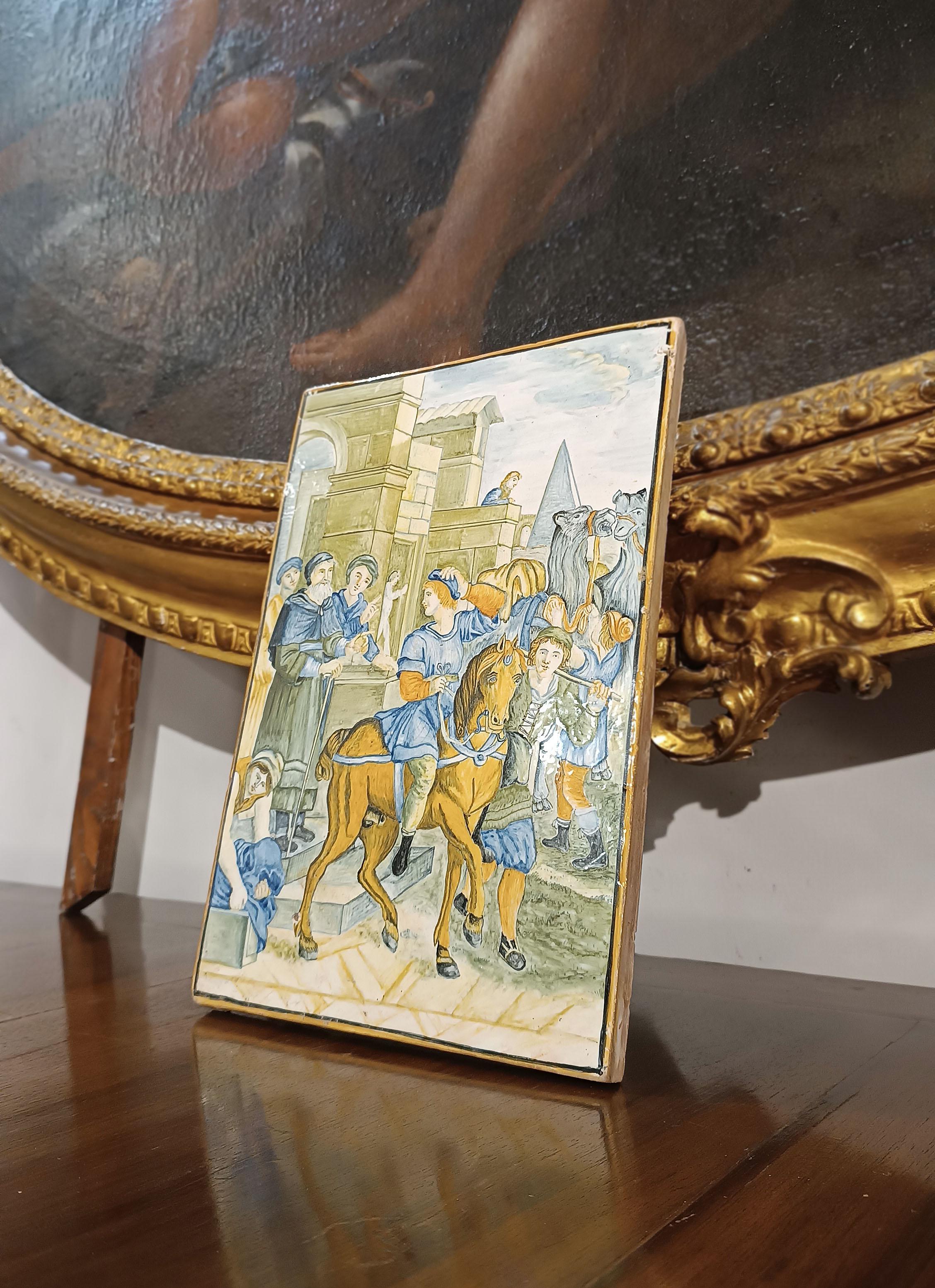 PREMIÈRE MOITIÉ DU 18e SIÈCLE PLAQUE DE MAJOLICA DE CHÂTEAUX VERTICAUX Bon état - En vente à Firenze, FI