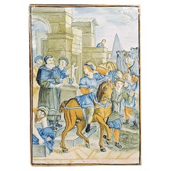 PREMIÈRE MOITIÉ DU 18e SIÈCLE PLAQUE DE MAJOLICA DE CHÂTEAUX VERTICAUX