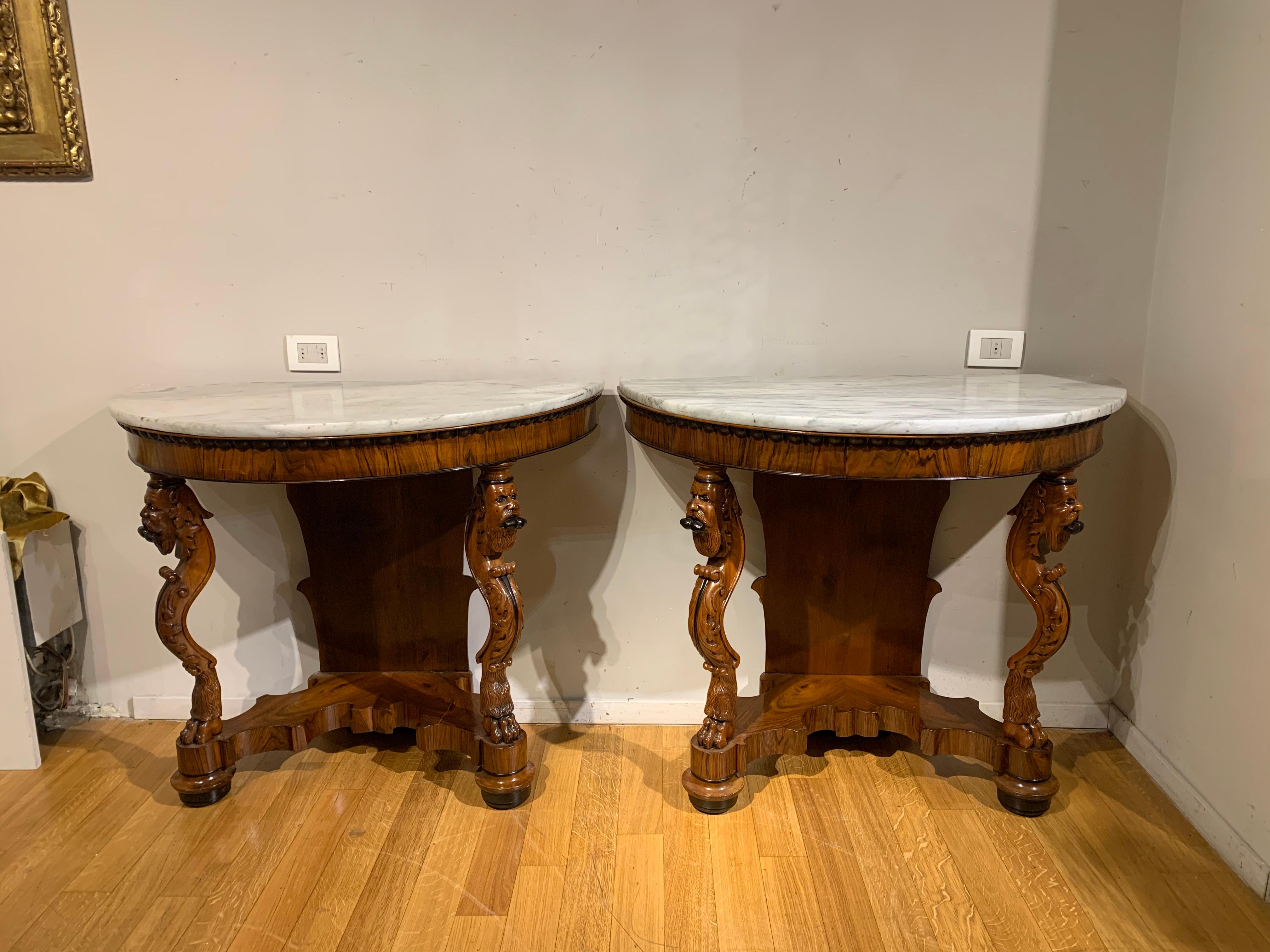 Carrara Marble FIRST HALF OF THE 19th CENTURY PAIR OF CARLO X CONSOLLES  For Sale