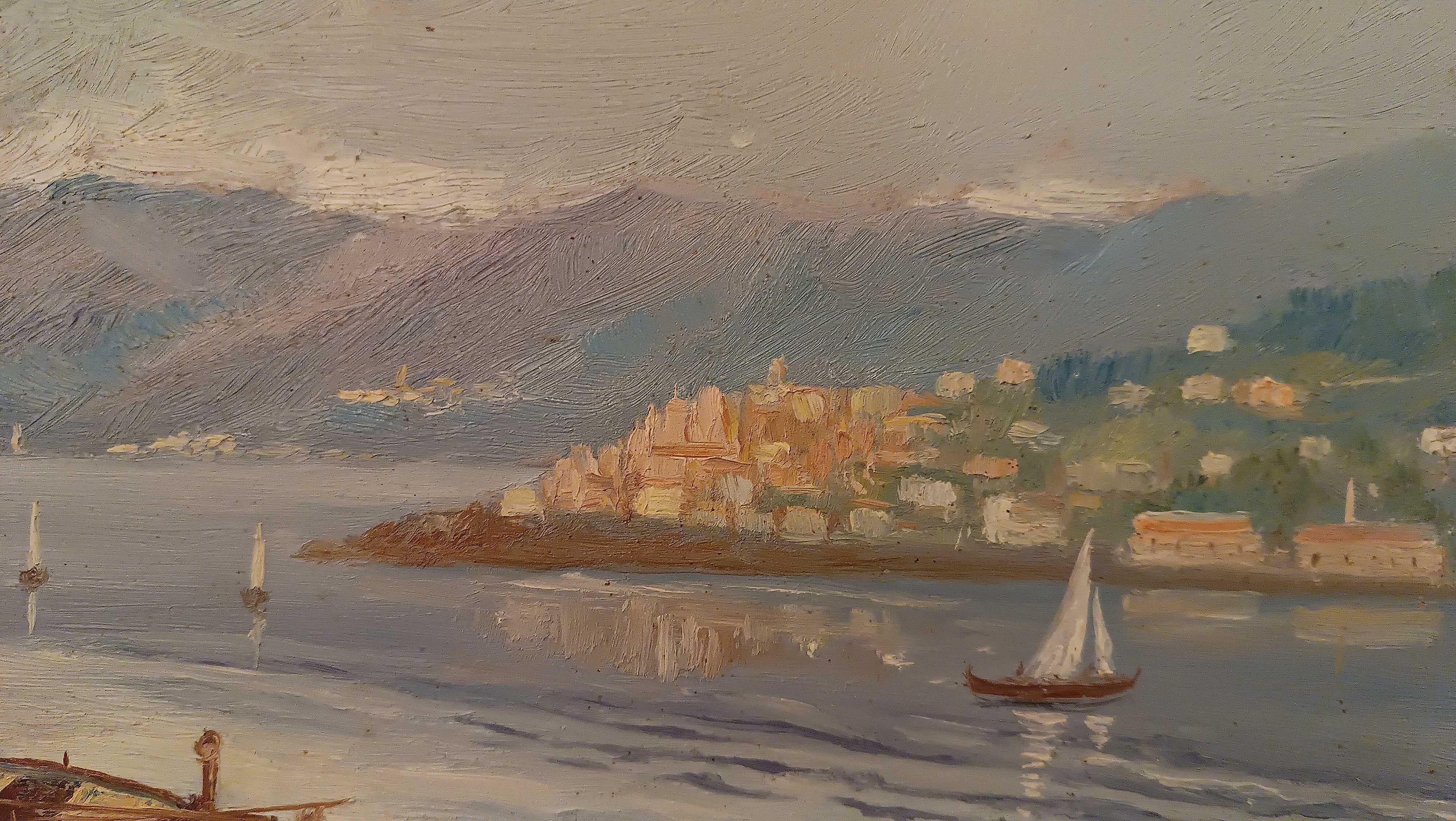 ERSTE HALBZEIT DES 20. JAHRHUNDERTS MALEREI MIT MARINA UND BOOTEN im Zustand „Gut“ im Angebot in Firenze, FI