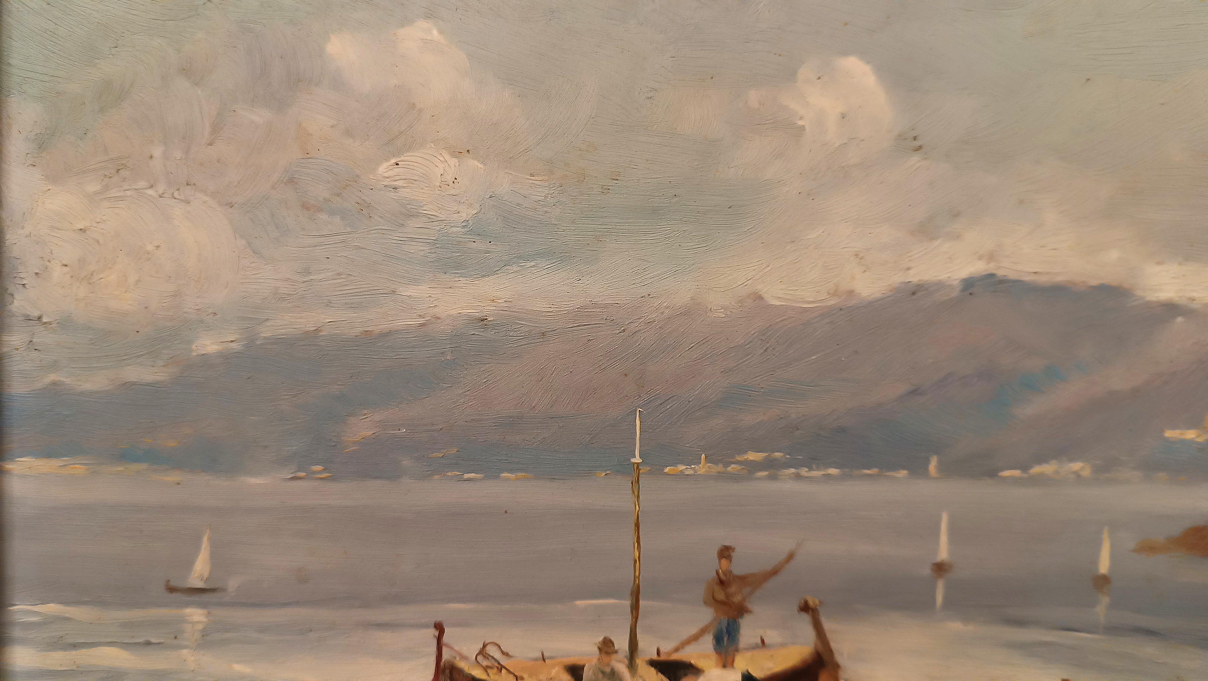 ERSTE HALBZEIT DES 20. JAHRHUNDERTS MALEREI MIT MARINA UND BOOTEN (20. Jahrhundert) im Angebot