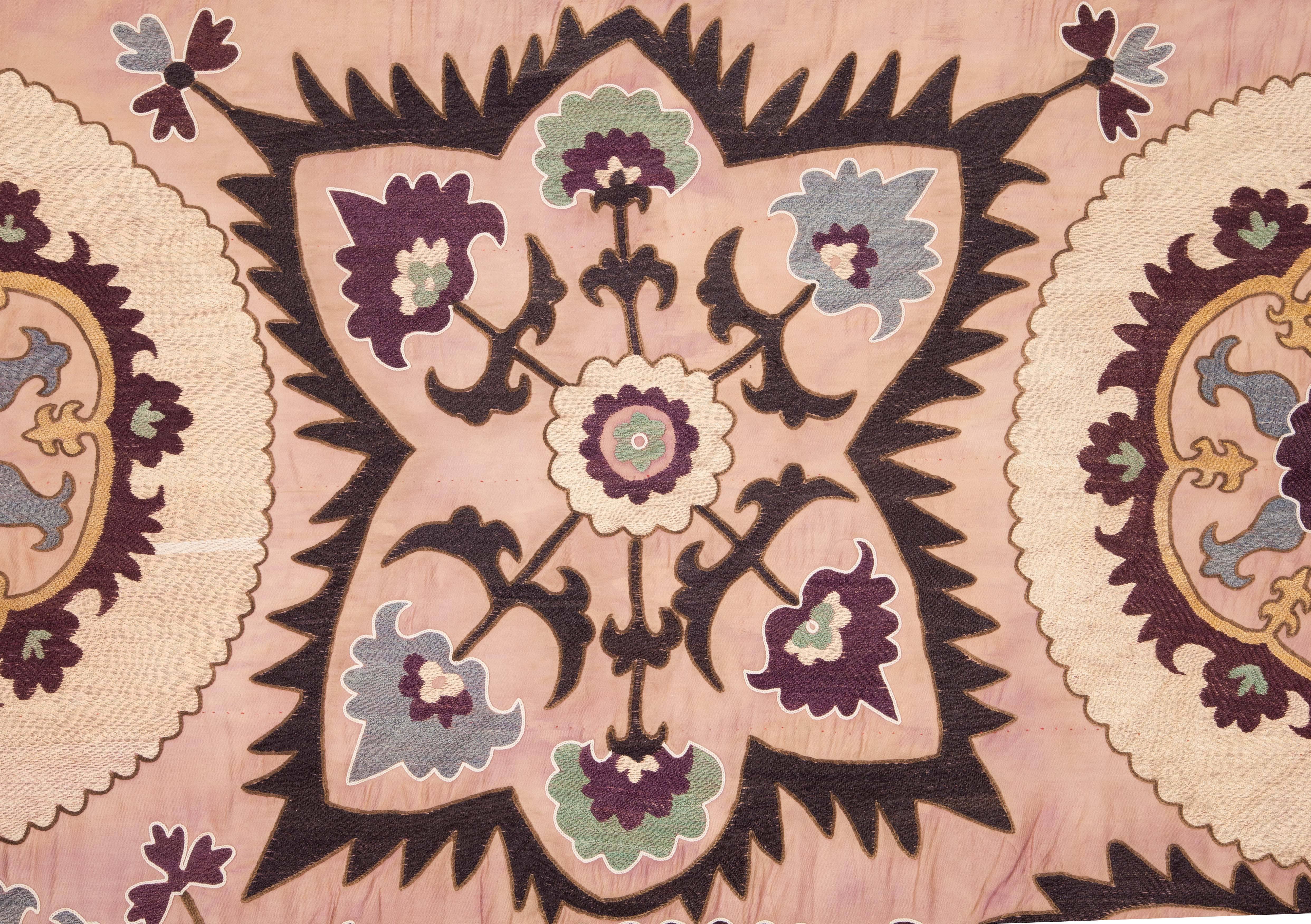 First Half of the 20th Century, Uzbek Suzani, Silk Embroidery on a Cotton Ground In Good Condition In Istanbul, TR