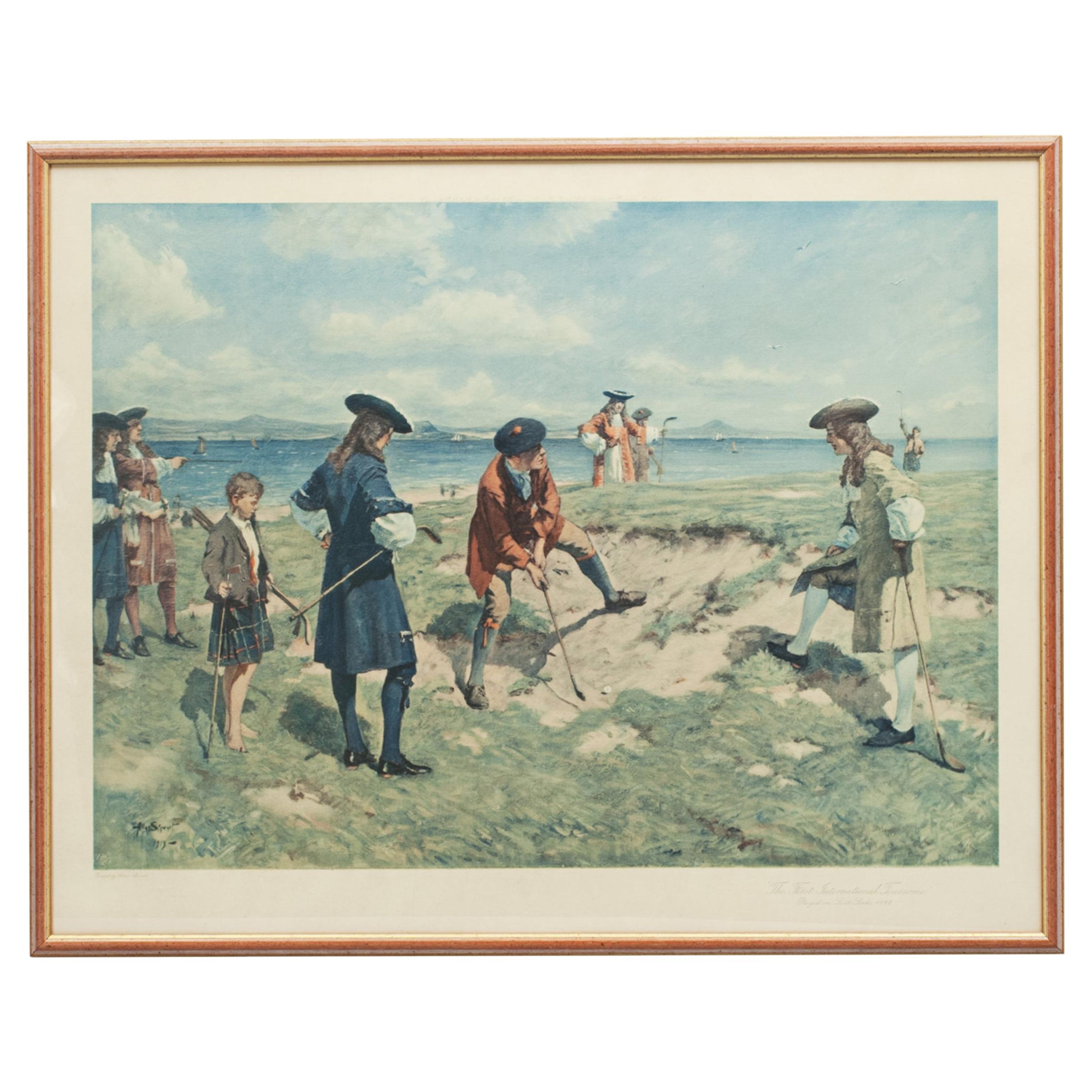 First International Foursome, Vintage Golf Print, Leith Links 1862
