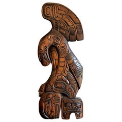 First Nations Northwest Coast Robert Whonnock Signed Carved Wood Wall Hanging