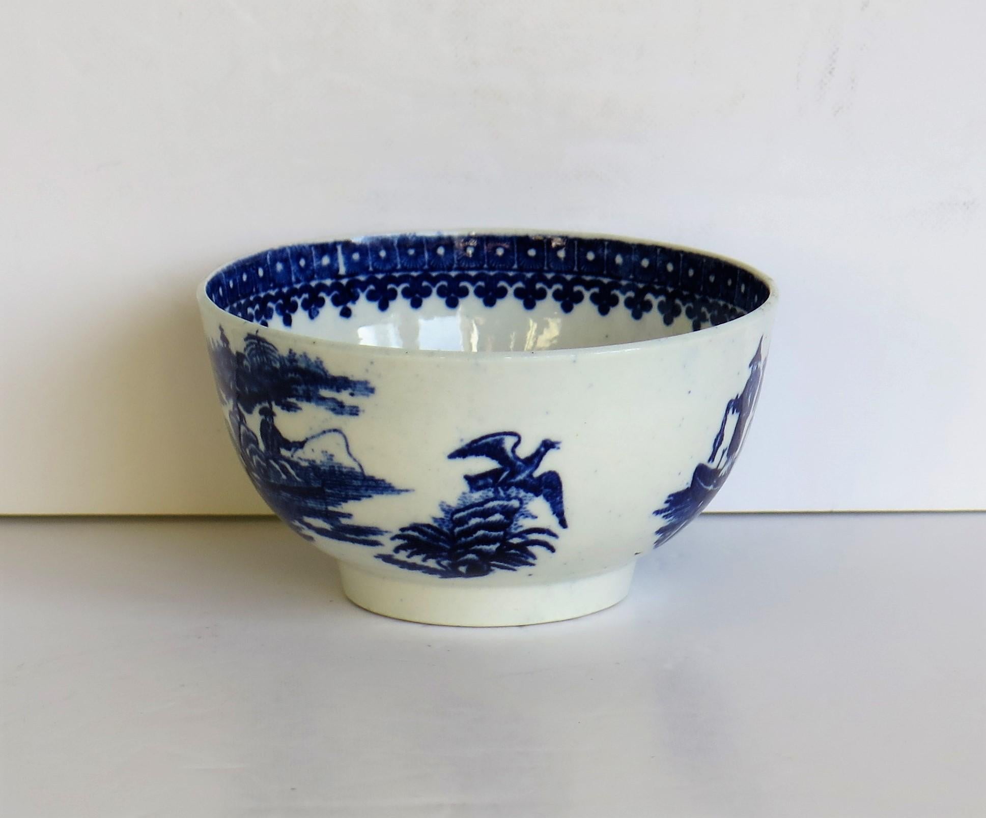 18th Century and Earlier First Period Dr. Wall Worcester porcelain Blue Bowl in Fisherman Ptn, Circa 1775