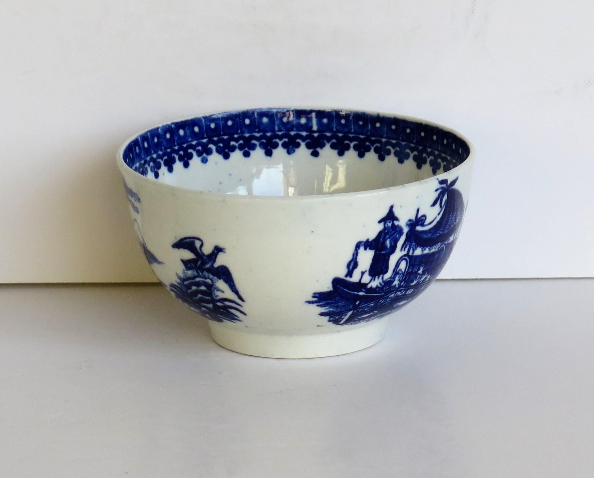 Porcelain First Period Dr. Wall Worcester porcelain Blue Bowl in Fisherman Ptn, Circa 1775