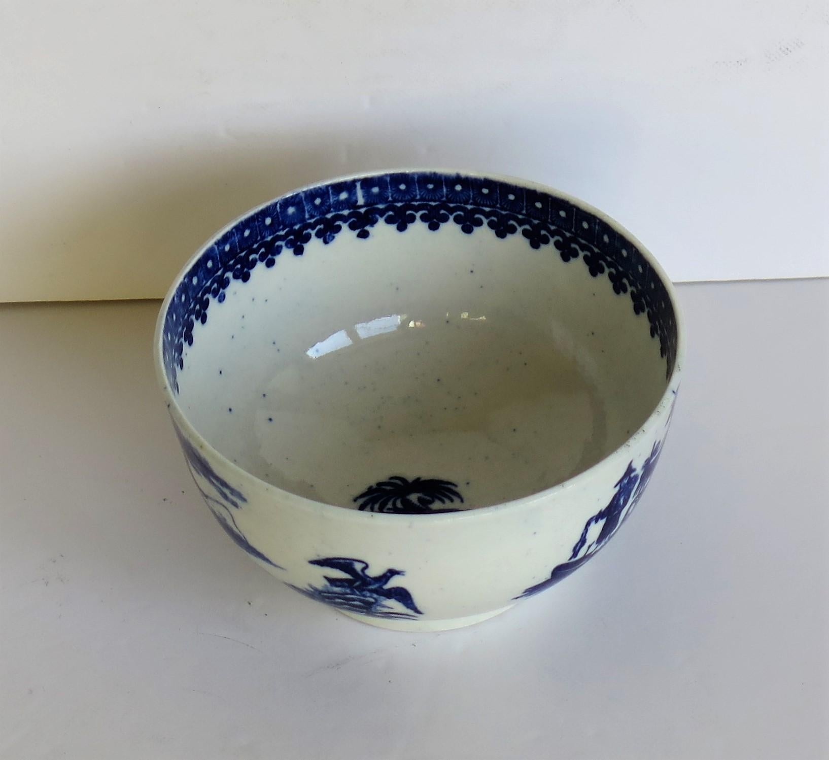 First Period Dr. Wall Worcester porcelain Blue Bowl in Fisherman Ptn, Circa 1775 1
