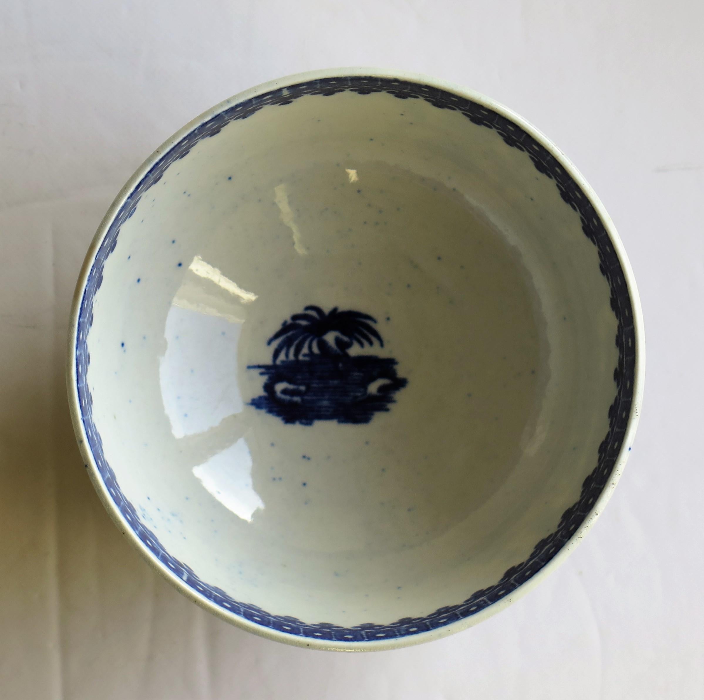 First Period Dr. Wall Worcester porcelain Blue Bowl in Fisherman Ptn, Circa 1775 2