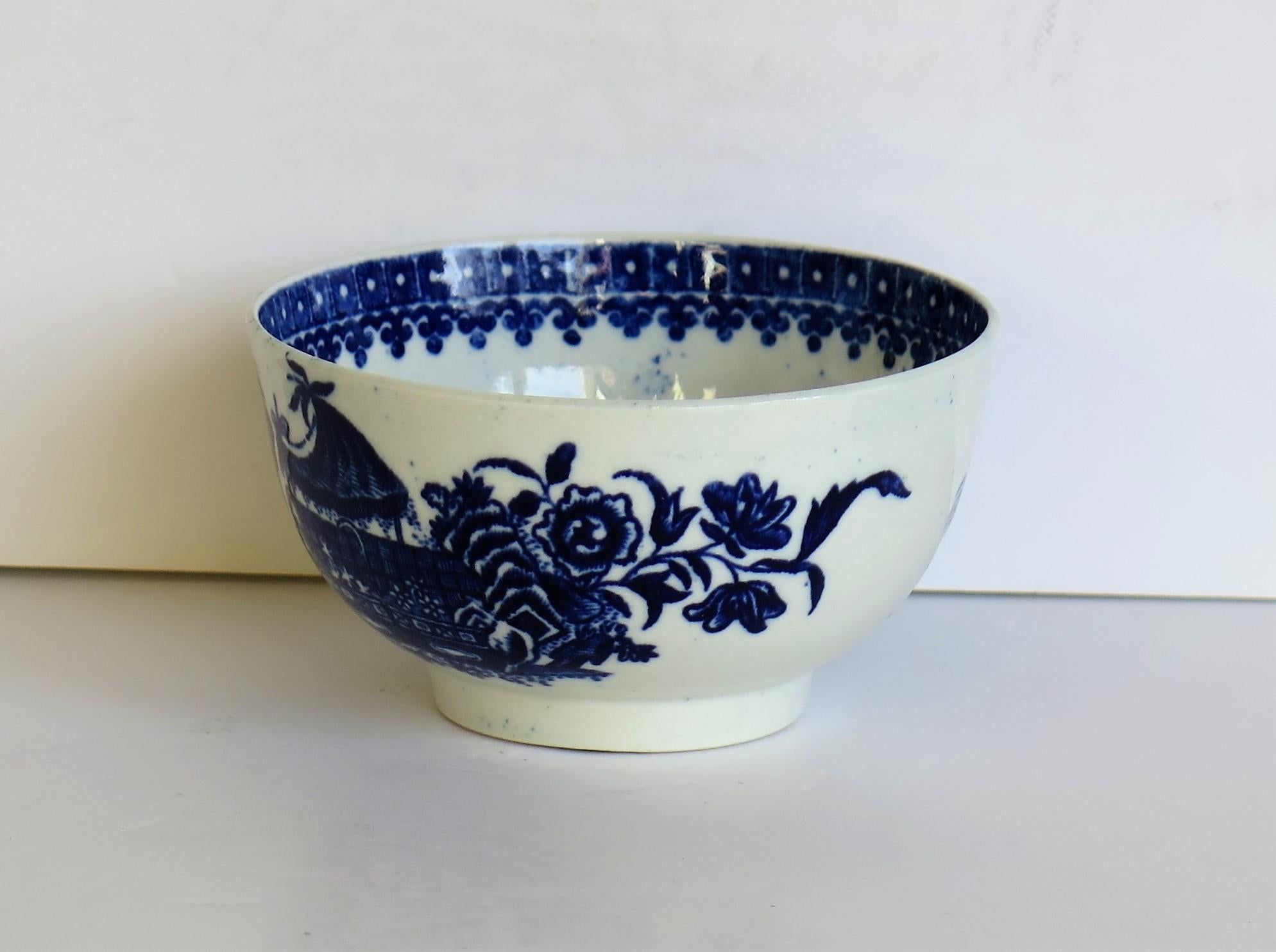 British First Period Dr. Wall Worcester porcelain Blue Bowl in Fisherman Ptn, Circa 1775