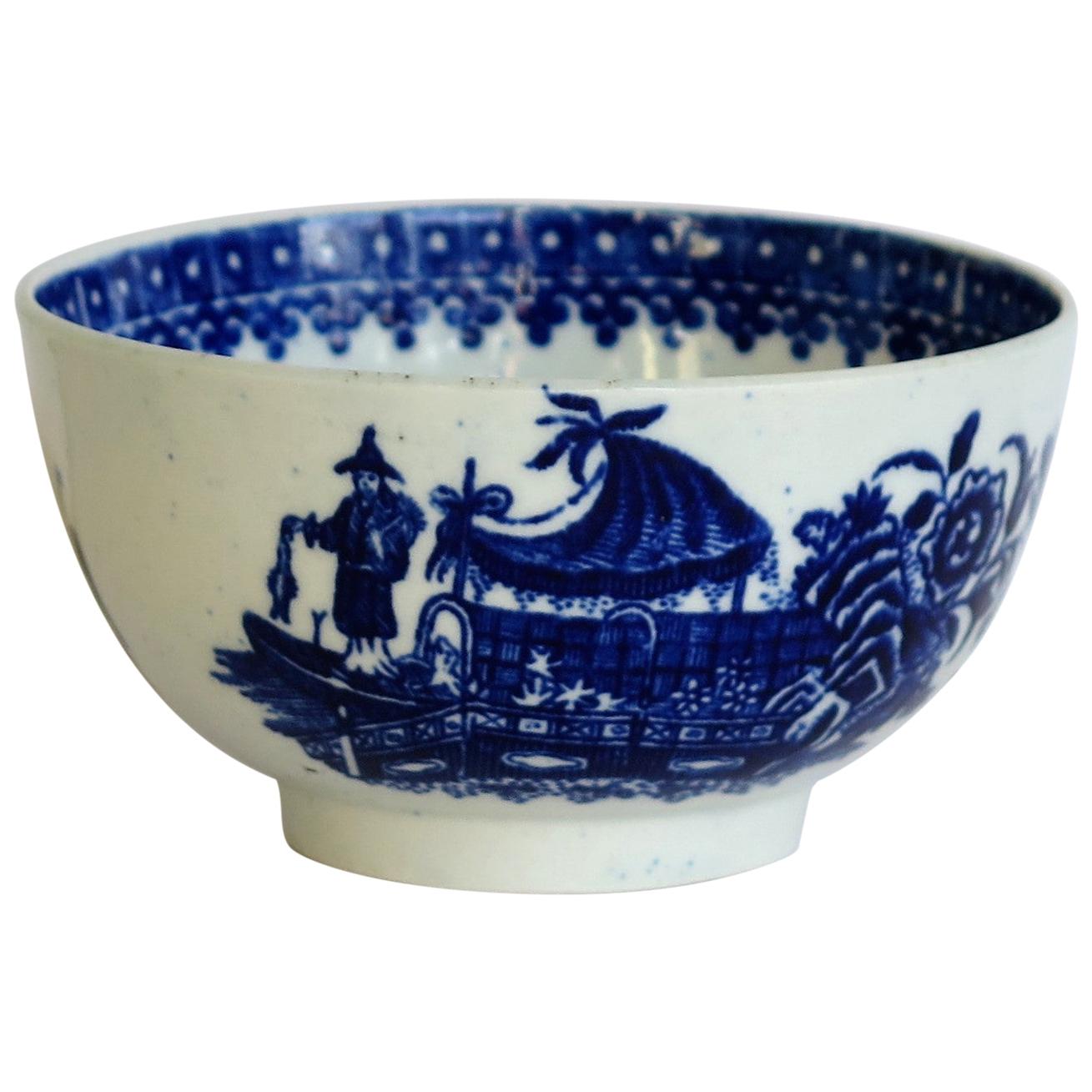 First Period Dr. Wall Worcester porcelain Blue Bowl in Fisherman Ptn, Circa 1775