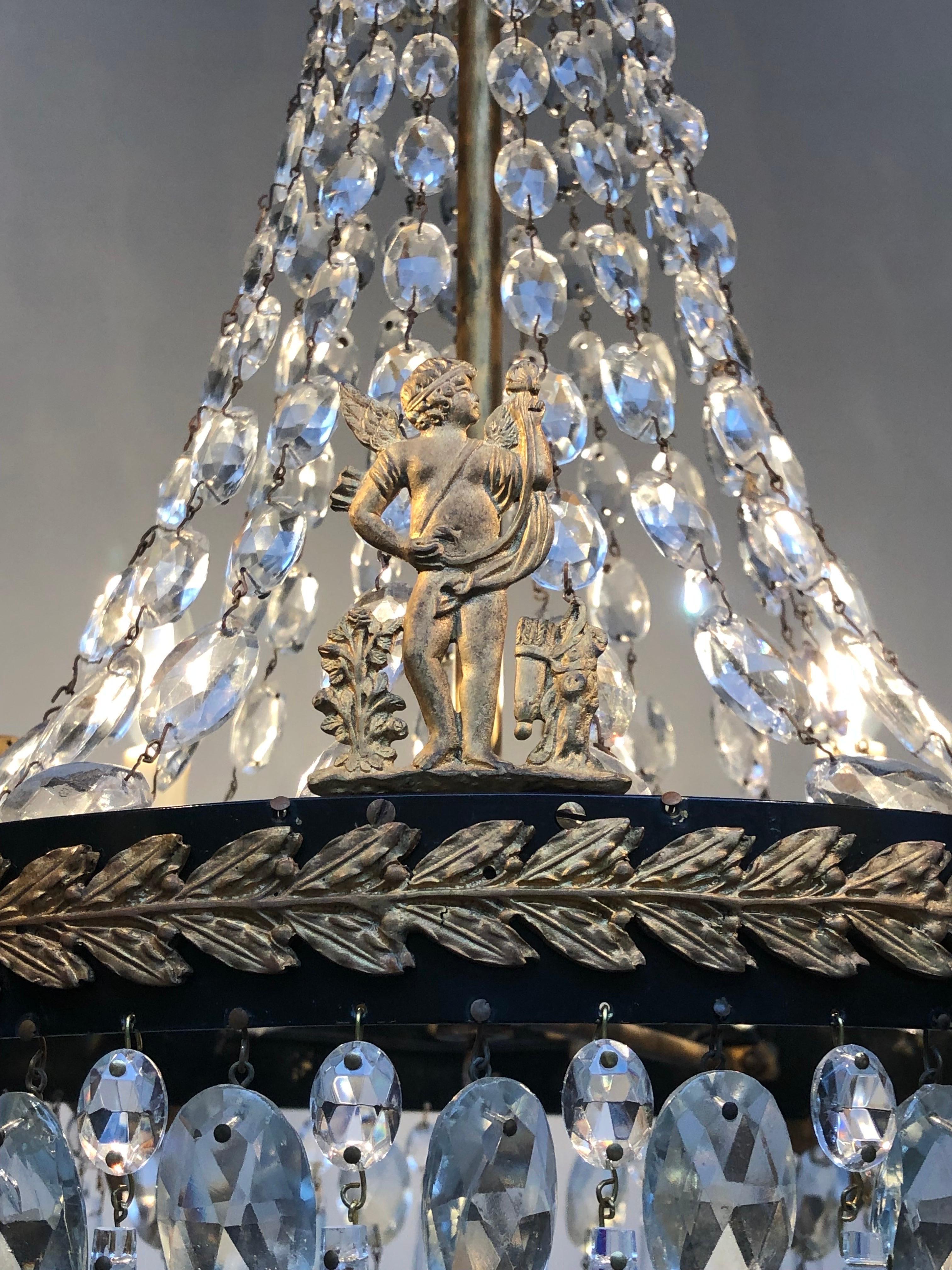  First Period French Empire Ormolu and Crystal Chandelier, Early 19th Century For Sale 6
