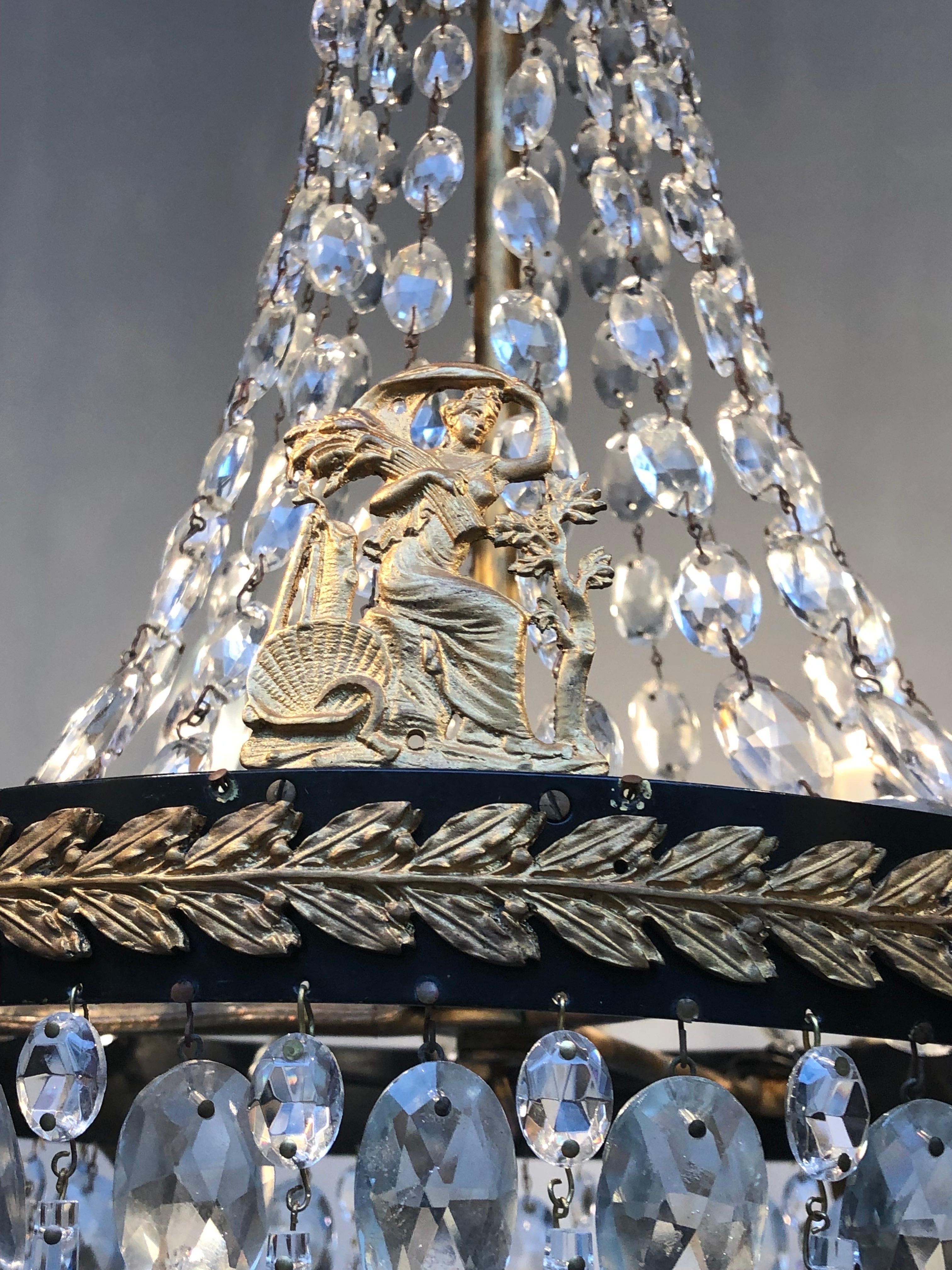  First Period French Empire Ormolu and Crystal Chandelier, Early 19th Century For Sale 8