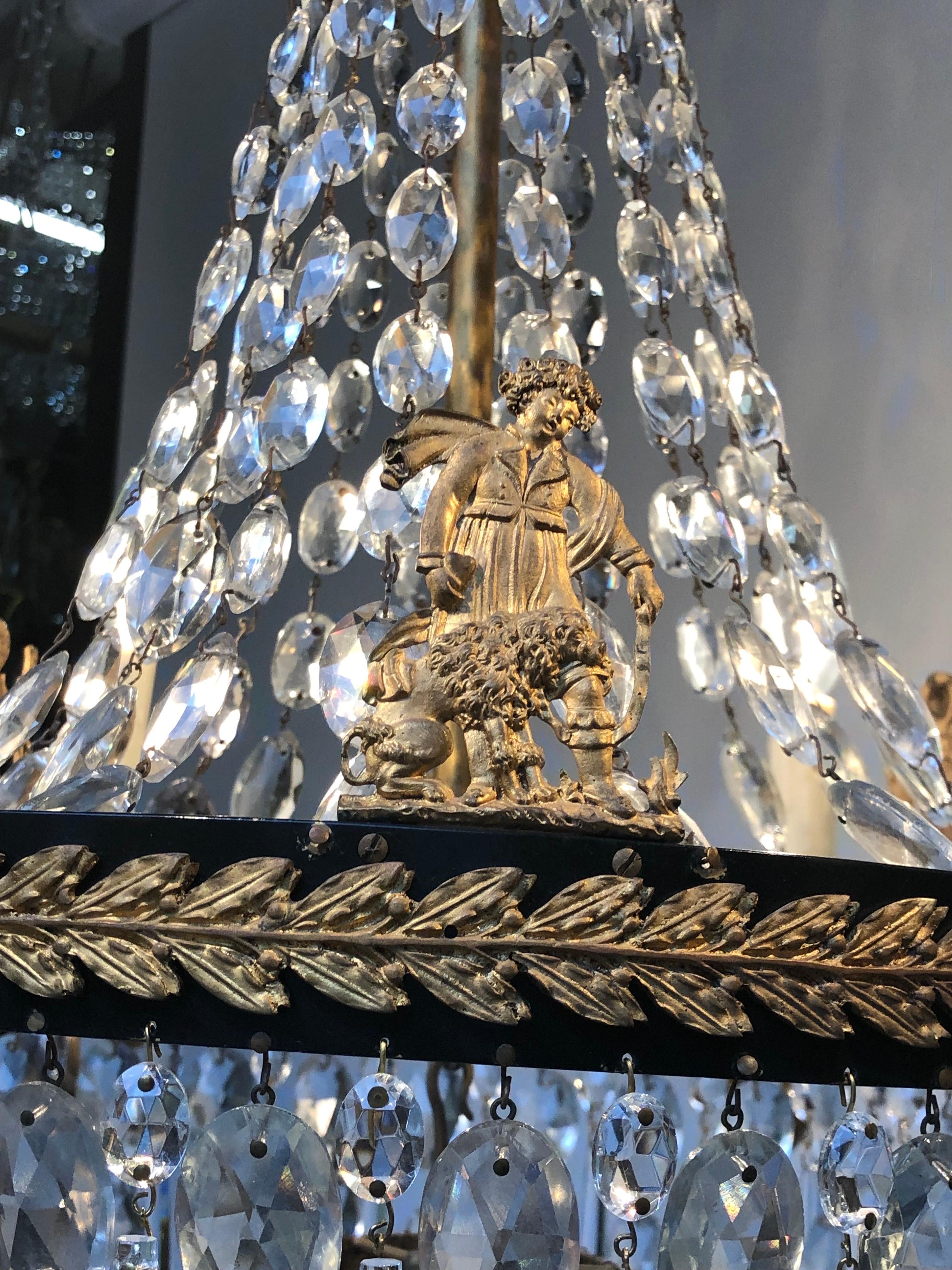  First Period French Empire Ormolu and Crystal Chandelier, Early 19th Century For Sale 9