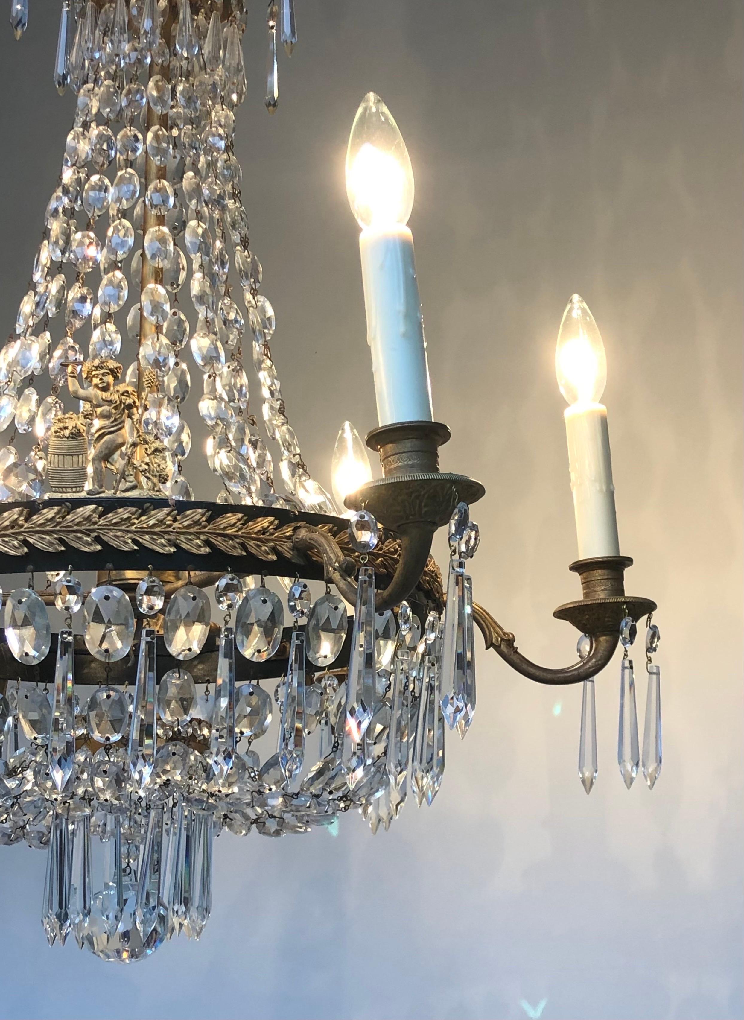  First Period French Empire Ormolu and Crystal Chandelier, Early 19th Century For Sale 11
