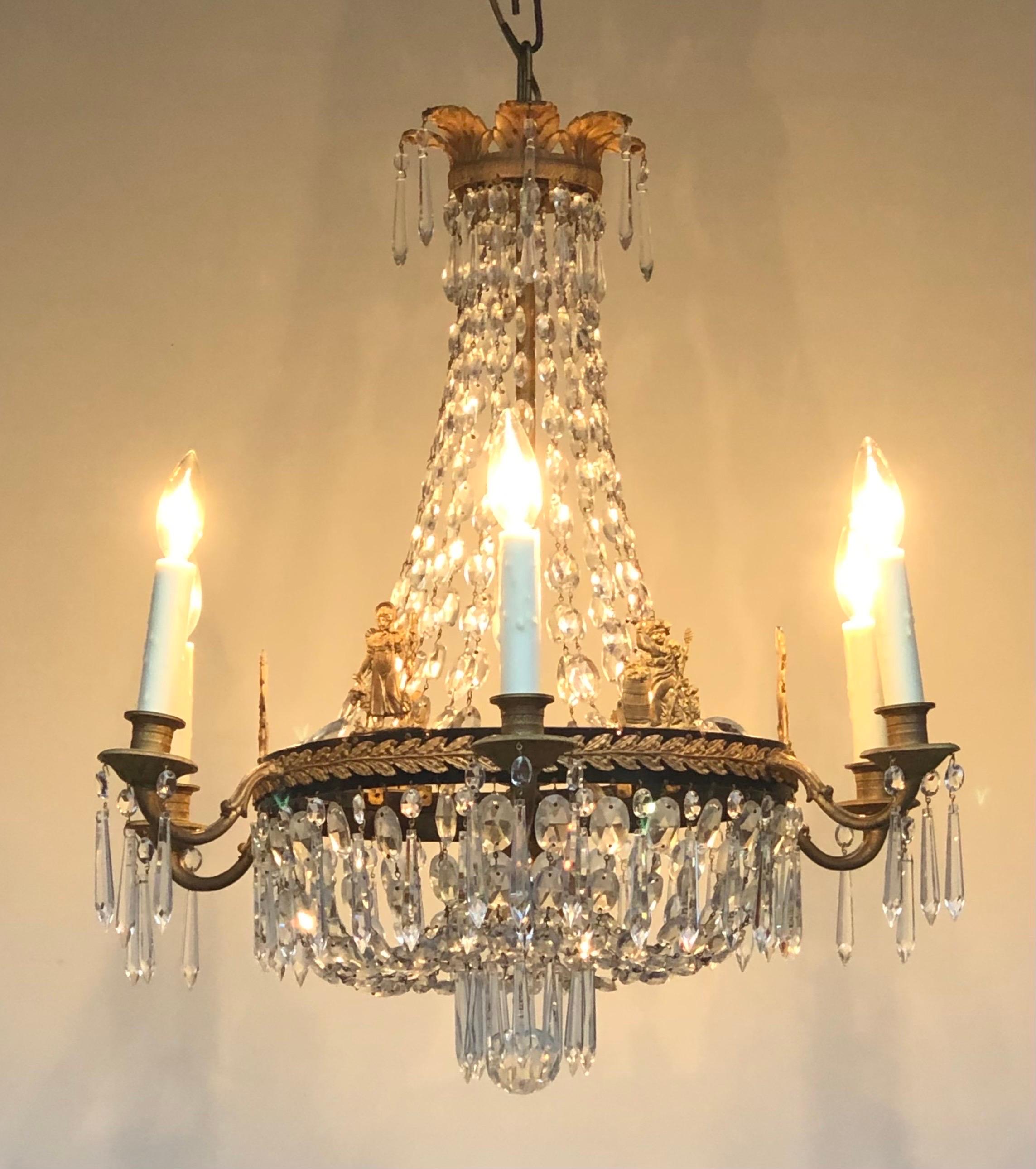  First Period French Empire Ormolu and Crystal Chandelier, Early 19th Century For Sale 13
