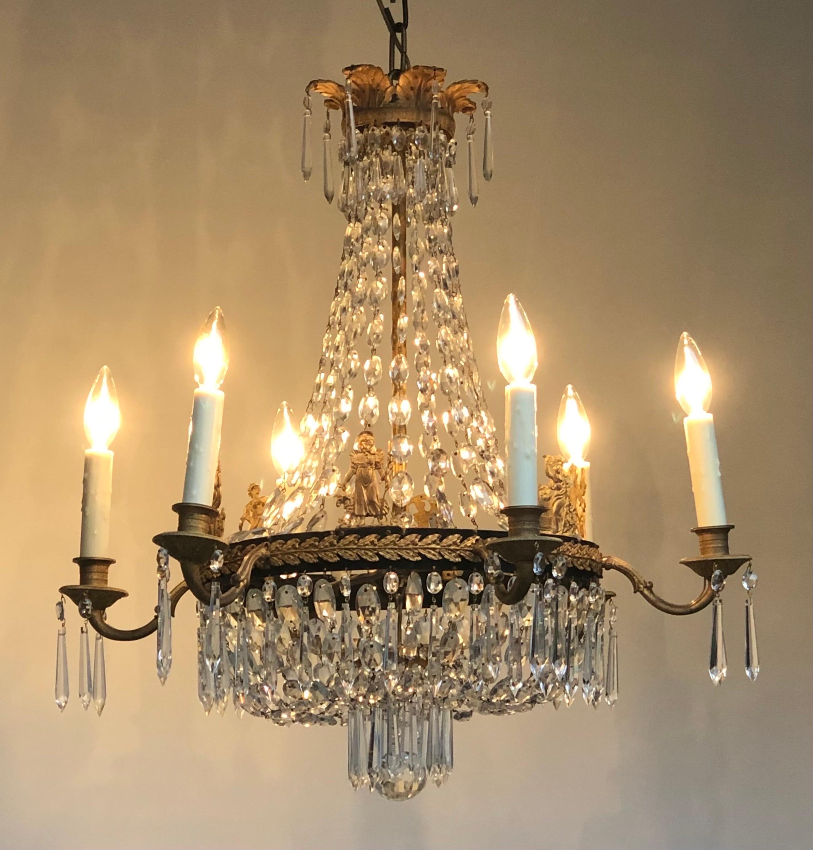  First Period French Empire Ormolu and Crystal Chandelier, Early 19th Century For Sale 14