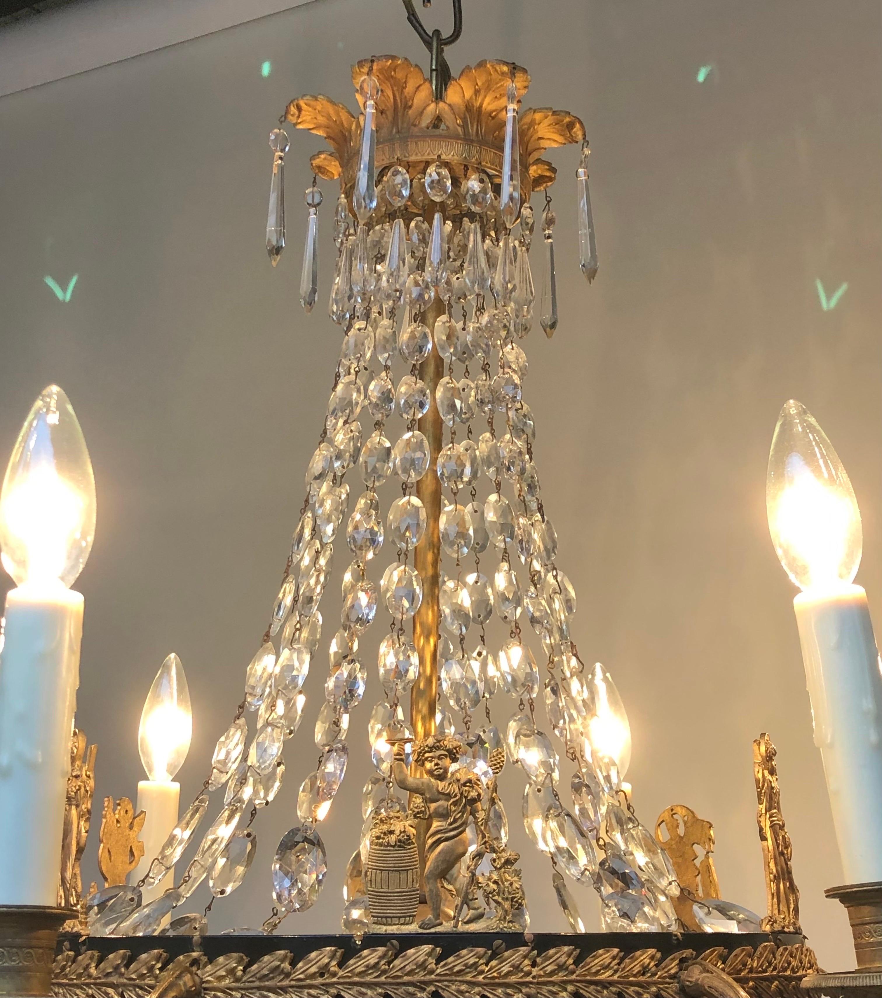 First Period French Empire Ormolu and Crystal Chandelier, Early 19th Century In Good Condition For Sale In Charleston, SC