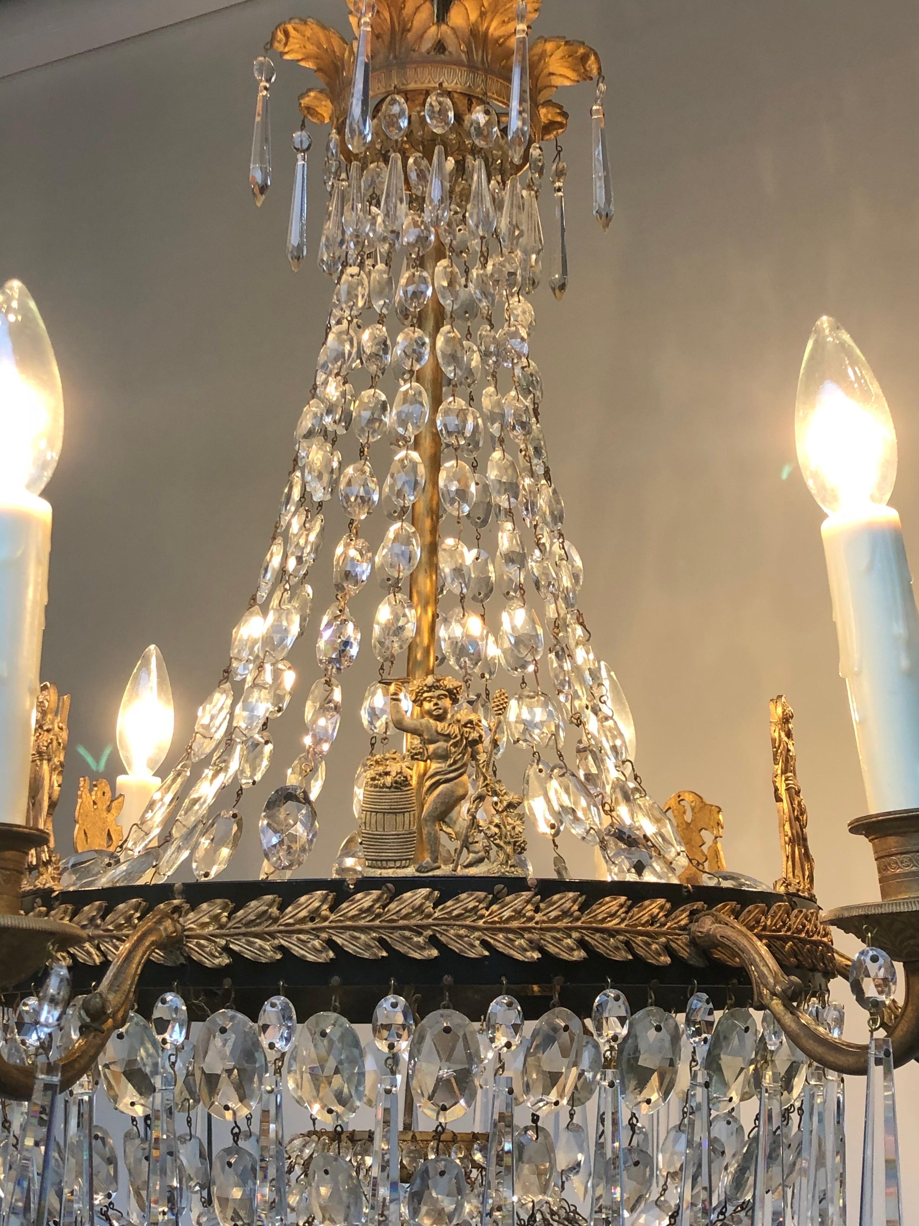  First Period French Empire Ormolu and Crystal Chandelier, Early 19th Century For Sale 1