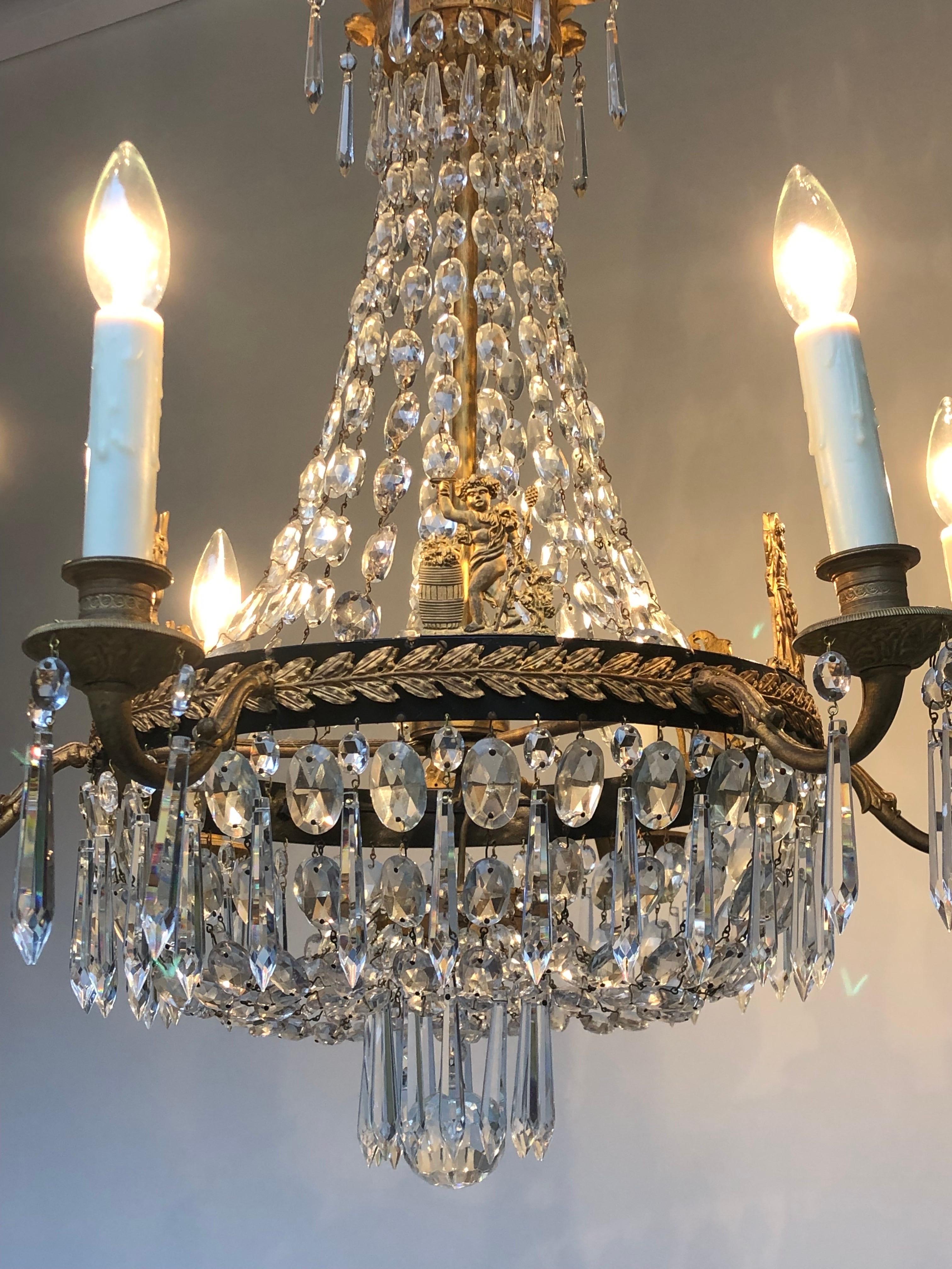  First Period French Empire Ormolu and Crystal Chandelier, Early 19th Century For Sale 2