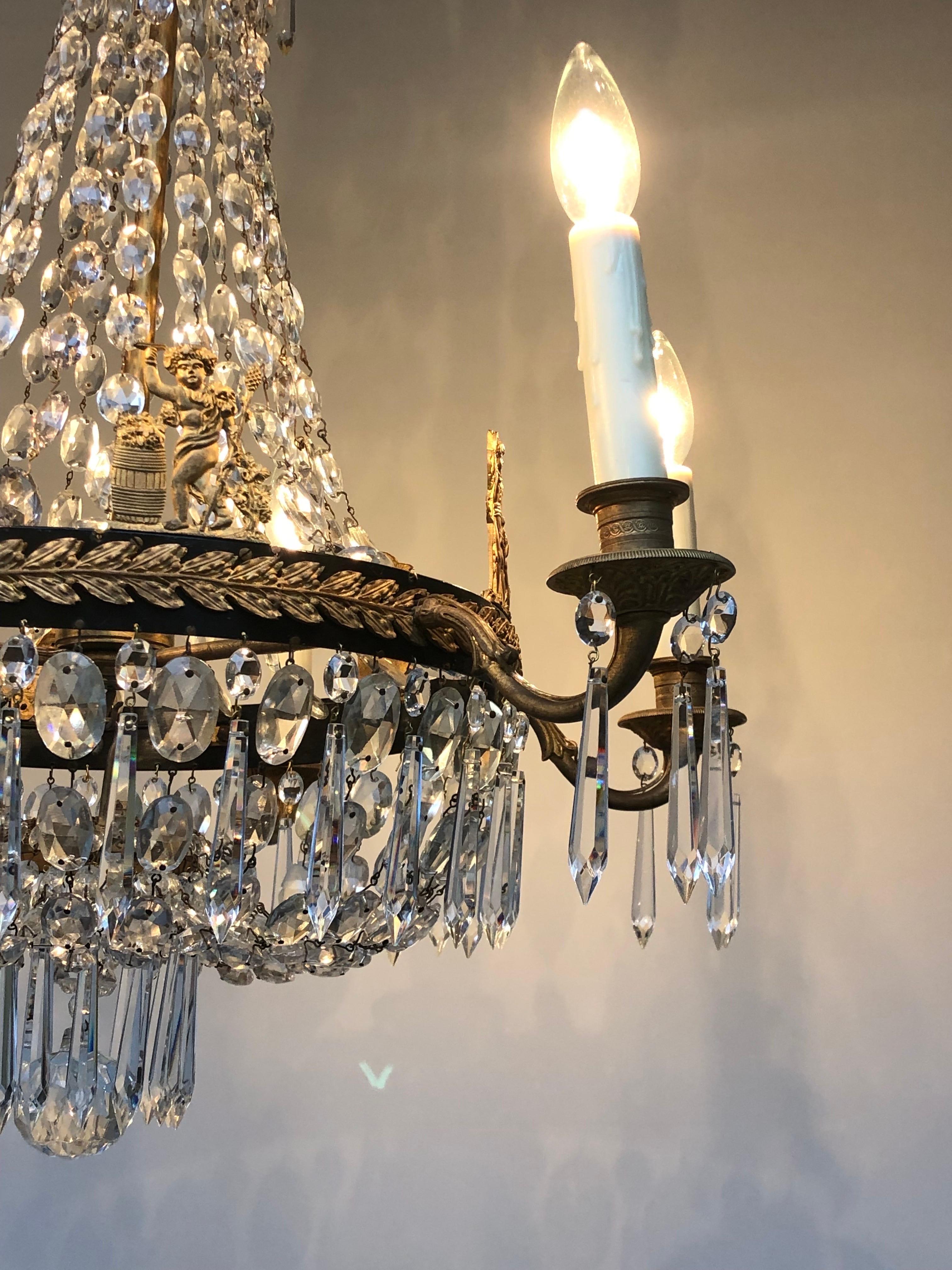  First Period French Empire Ormolu and Crystal Chandelier, Early 19th Century For Sale 3
