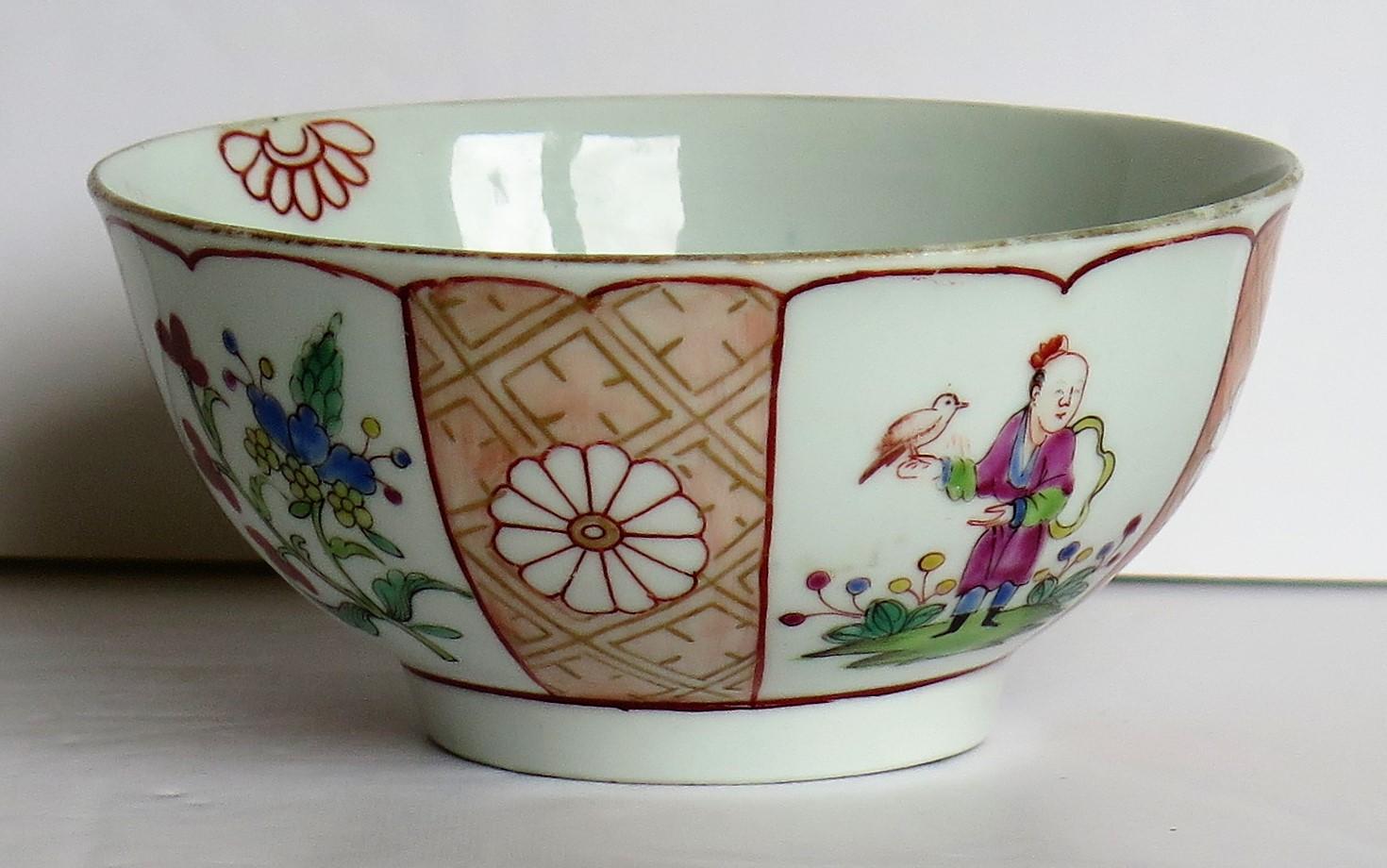 This is a rare first period (or Dr. Wall) Worcester bowl, with a Chinese figure pattern, made of porcelain and dating to the 18th century, circa 1770.

This delightful Worcester bowl, is finely hand painted in polychrome enamels in the Japanese