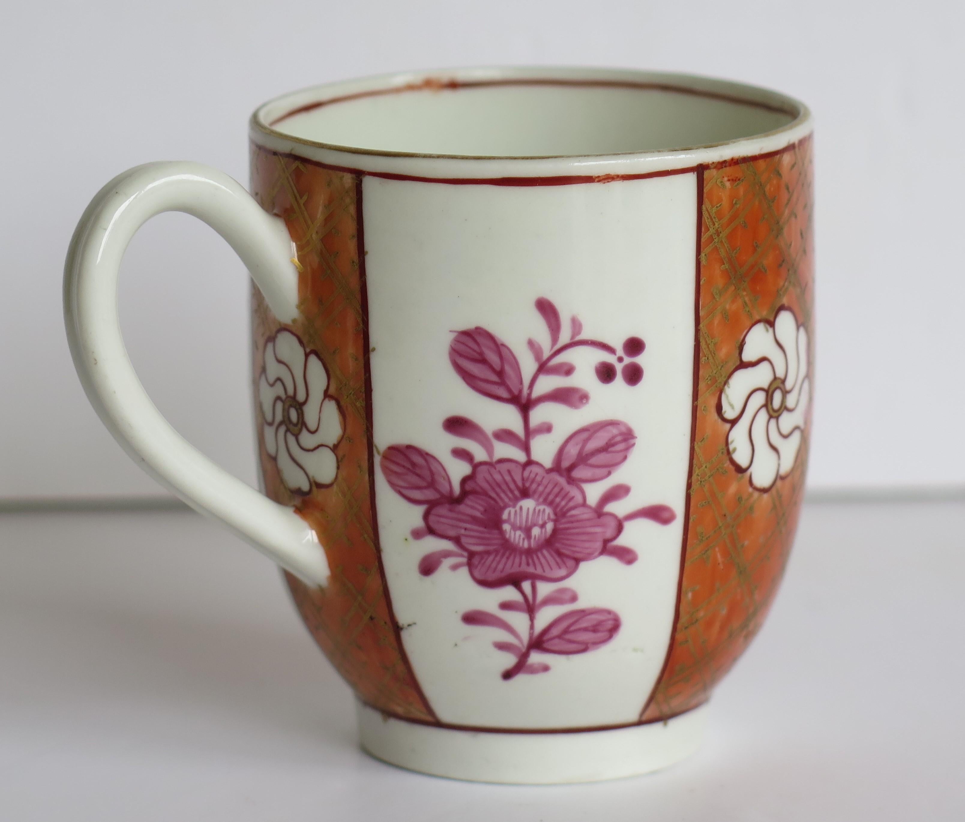 First Period Worcester Coffee Cup Porcelain Finely Hand Painted, circa 1770 For Sale 1