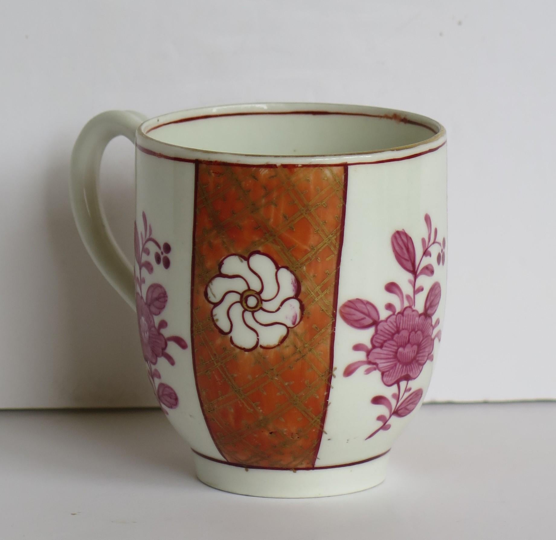 English First Period Worcester Coffee Cup Porcelain Finely Hand Painted, circa 1770 For Sale
