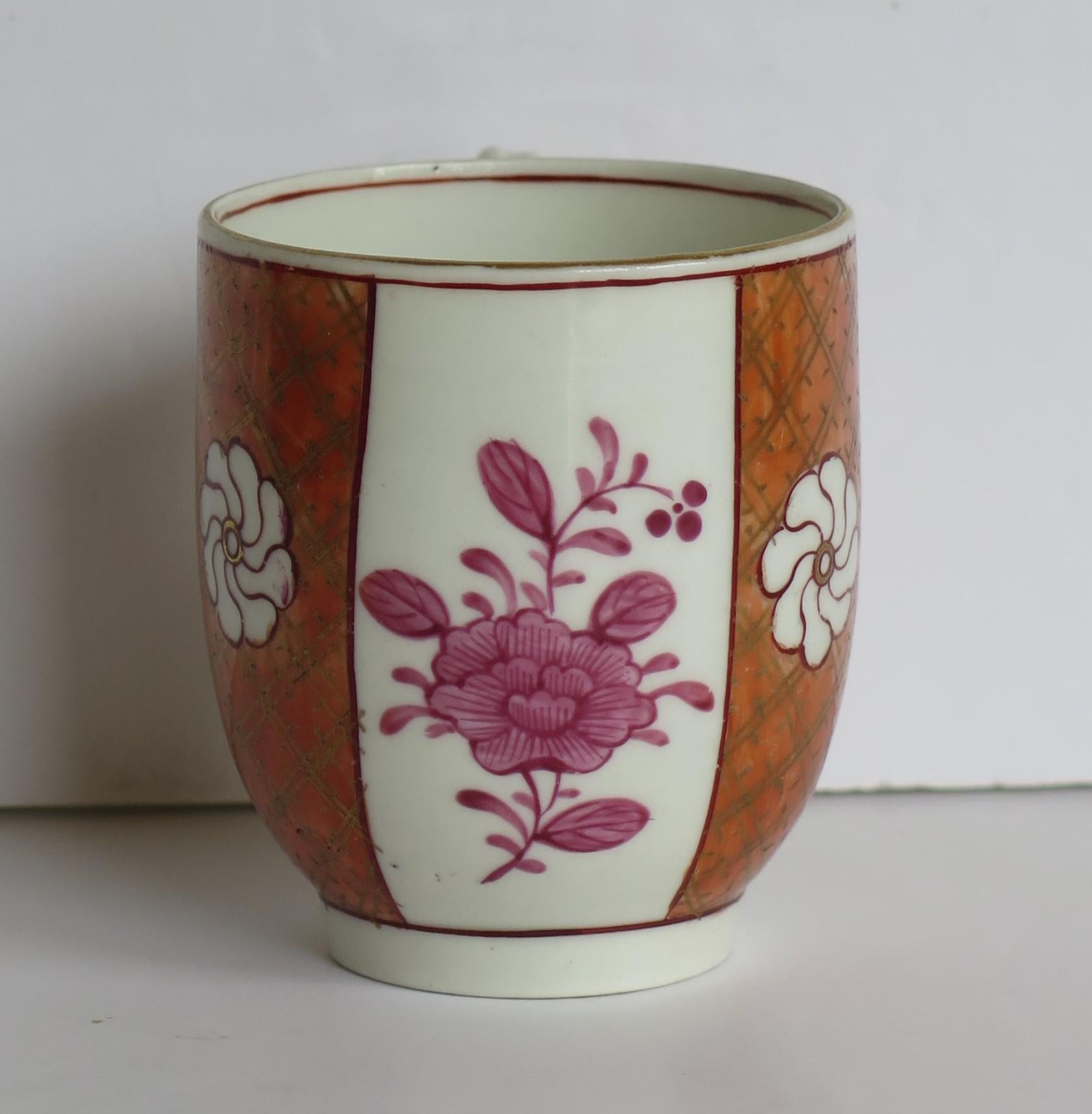 Hand-Painted First Period Worcester Coffee Cup Porcelain Finely Hand Painted, circa 1770 For Sale