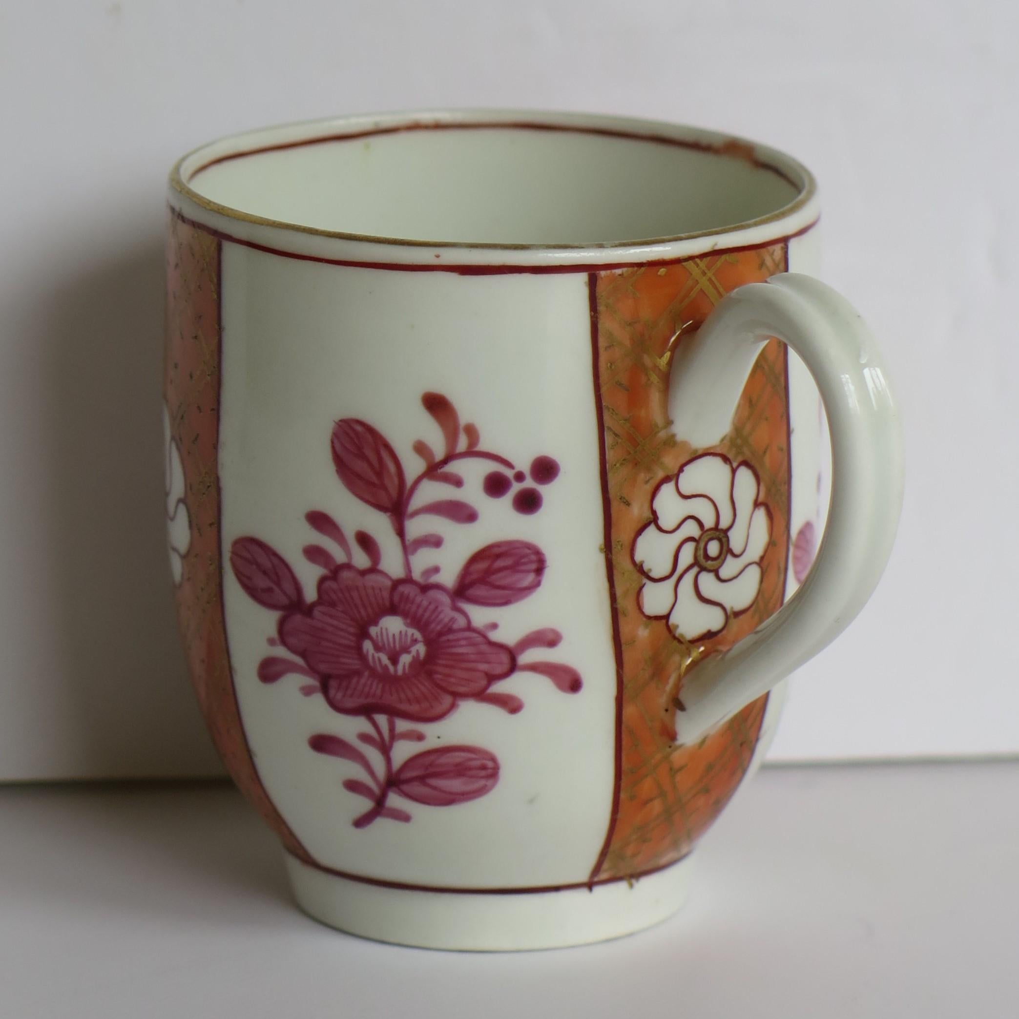 18th Century and Earlier First Period Worcester Coffee Cup Porcelain Finely Hand Painted, circa 1770 For Sale