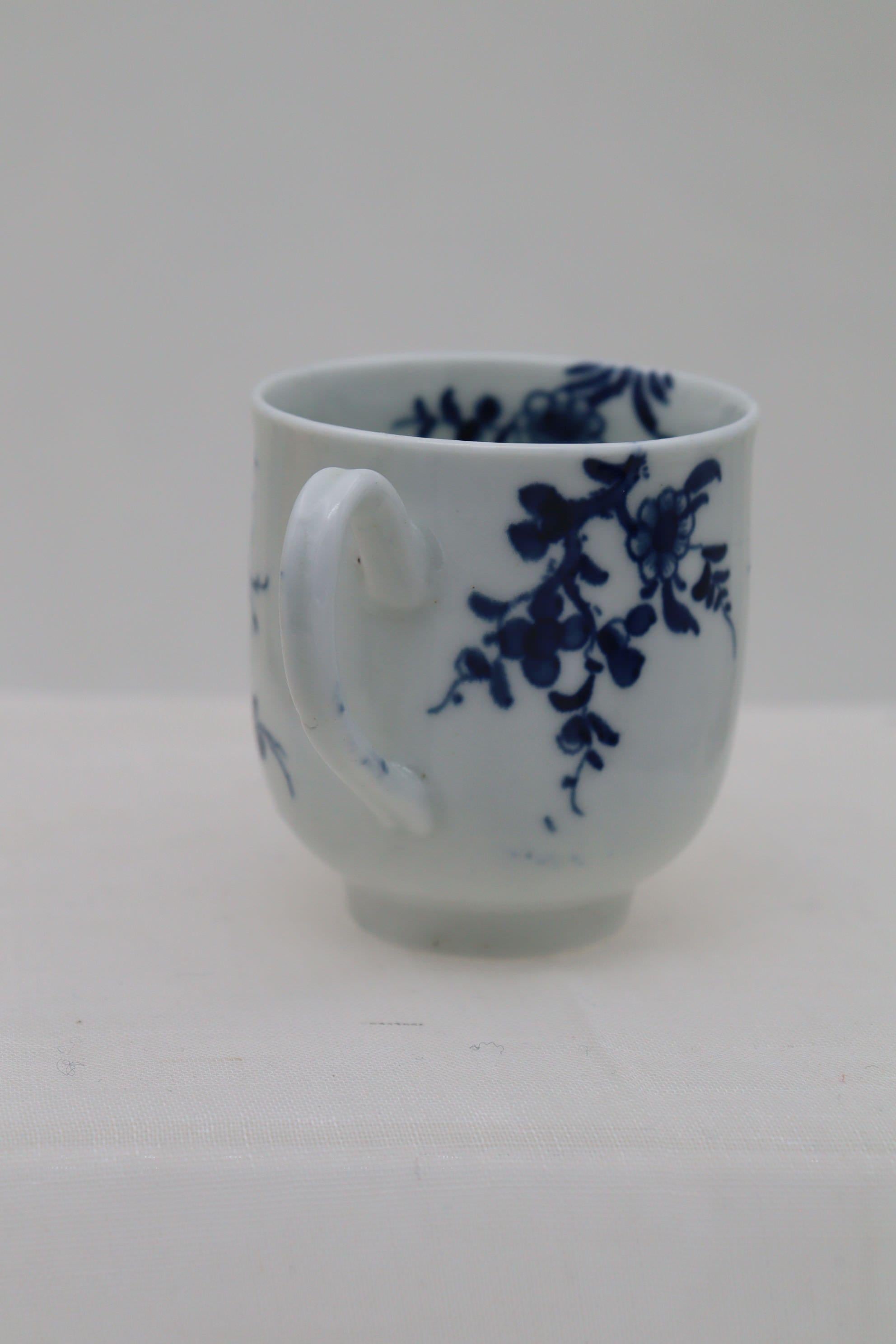 Hand-Painted First period Worcester coffee cup Prunus Root pattern For Sale