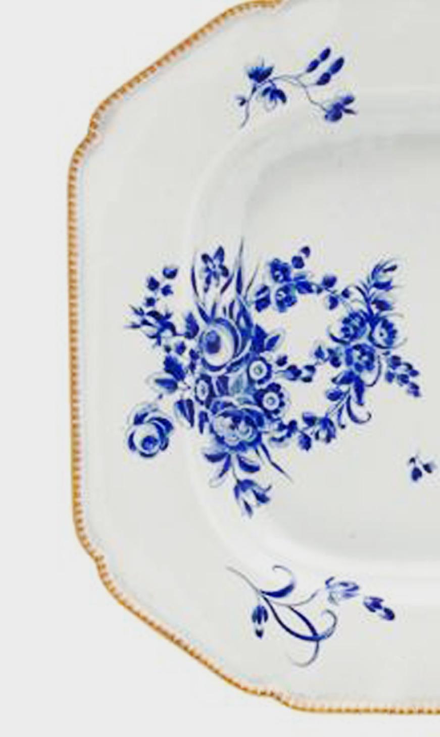 Georgian 18th-Century First Period Worcester Porcelain Dry Blue Enamel Large Dish
