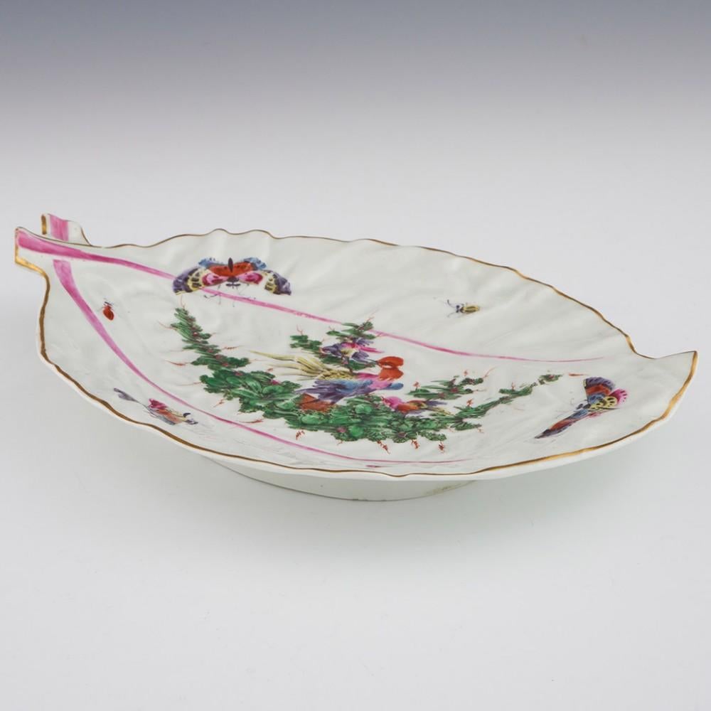 George III Worcester Porcelain Leaf Dish with Fancy Birds Decoration - First Period c1768 For Sale