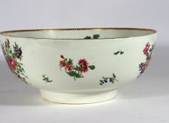 First Period Worcester Porcelain Botanical Punch Bowl decorated by James Giles