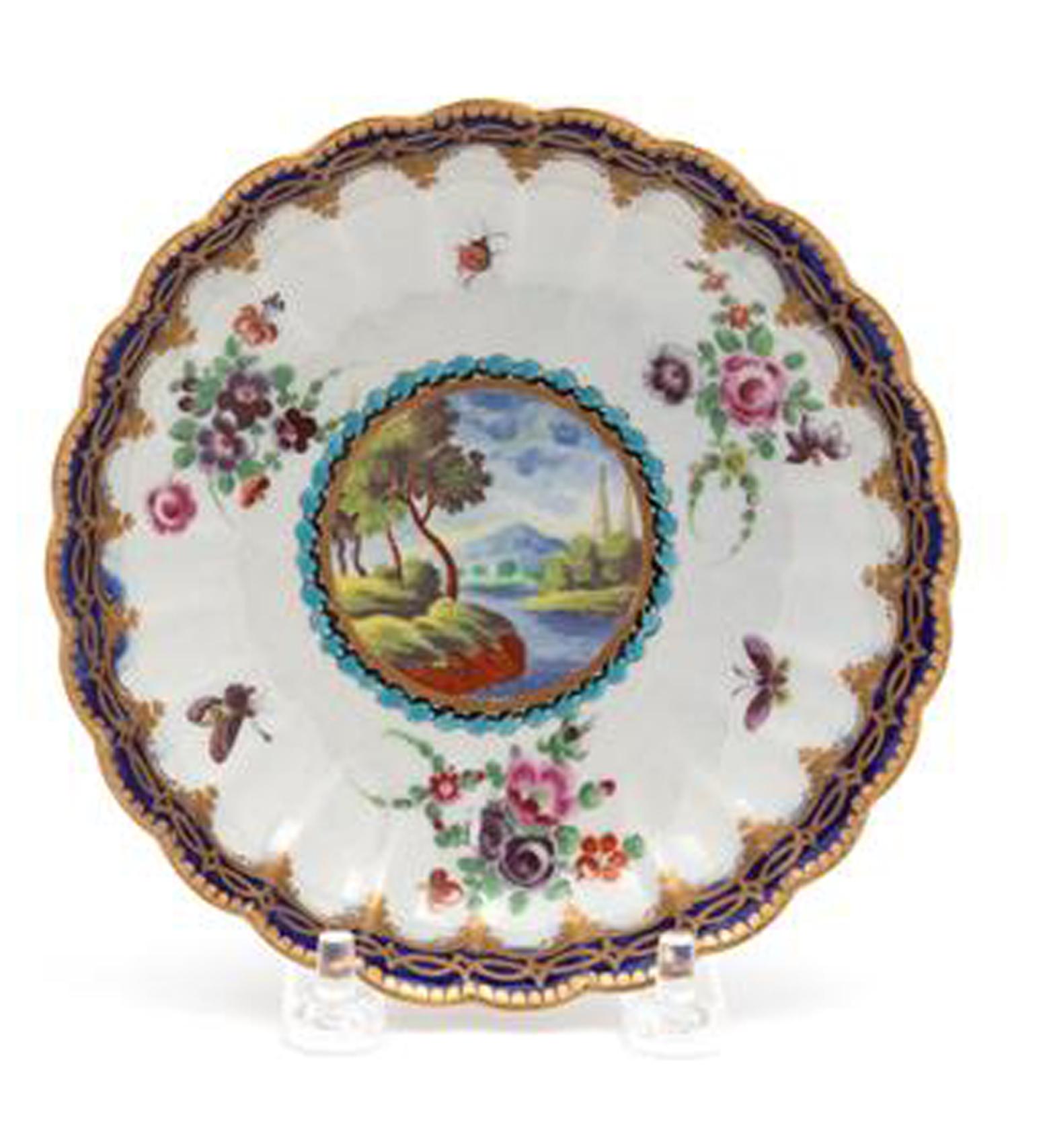 Georgian 18th Century First Period Worcester Porcelain Coffee Can and Saucer For Sale