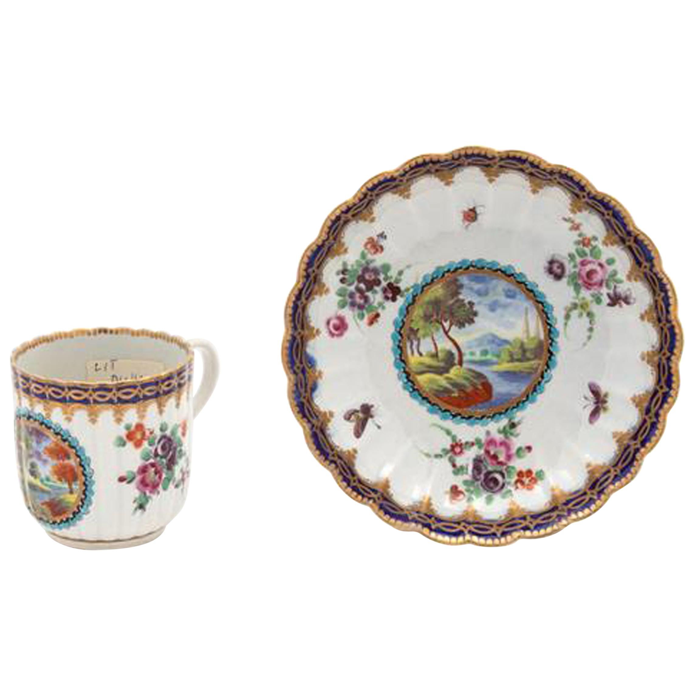 First Period Worcester Porcelain Coffee Can and Saucer, circa 1772-1775